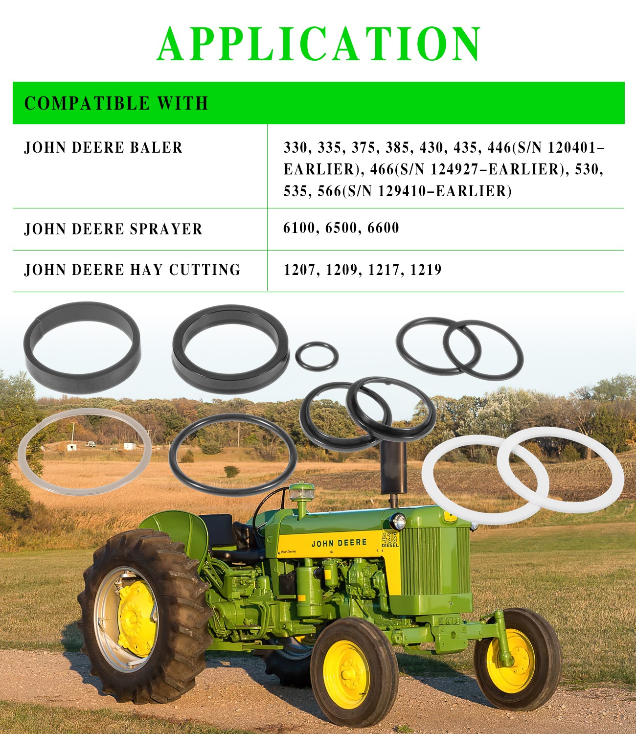 AE43288 Round Baler Tension Gate Cylinder Seal Kit Fit for John Deere 430 530