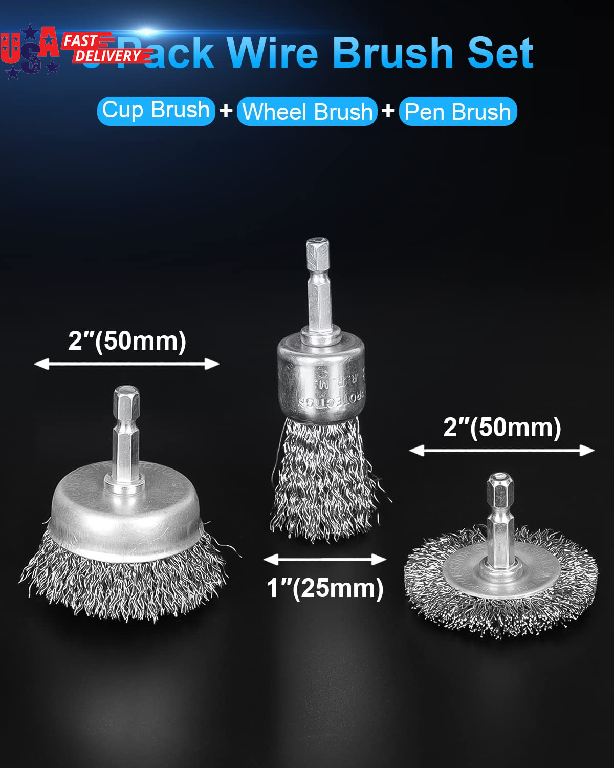 10-Pack Carbon Steel Wire Wheel, Cup, Pen Brush Set with 1/4-Inch Hex Shank for