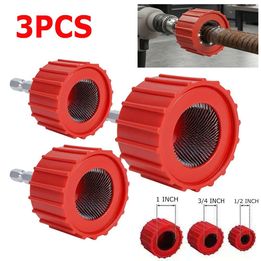 3x Copper Pipe Cleaner Drill Set 1/2″ 3/4″ 1″ Metal Plumbing Tube Brush Kit Tool