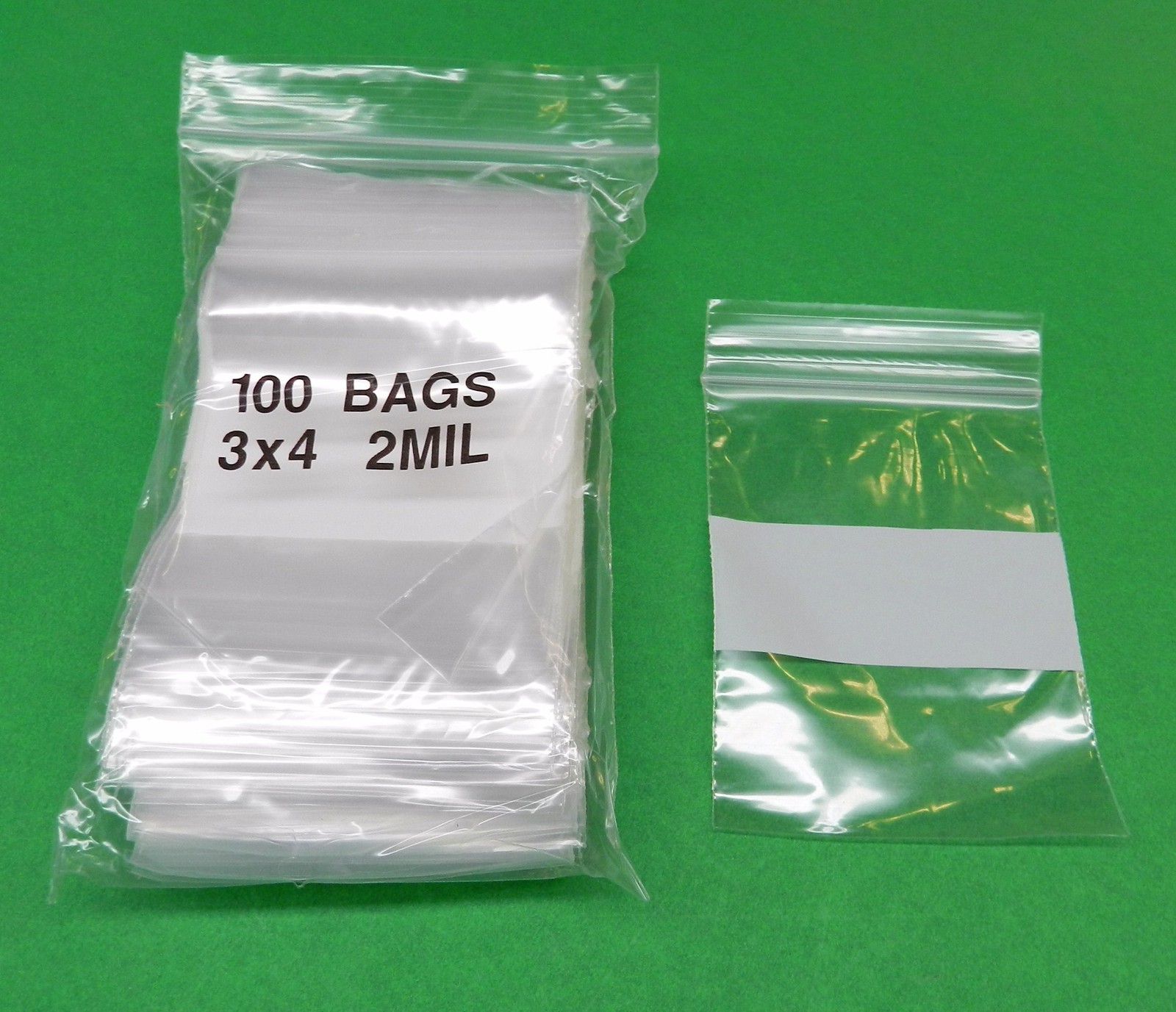 100 3×4 White Block Bags 2mil Reclosable Poly Writeable 3″ x 4″ Squeeze Top Lock