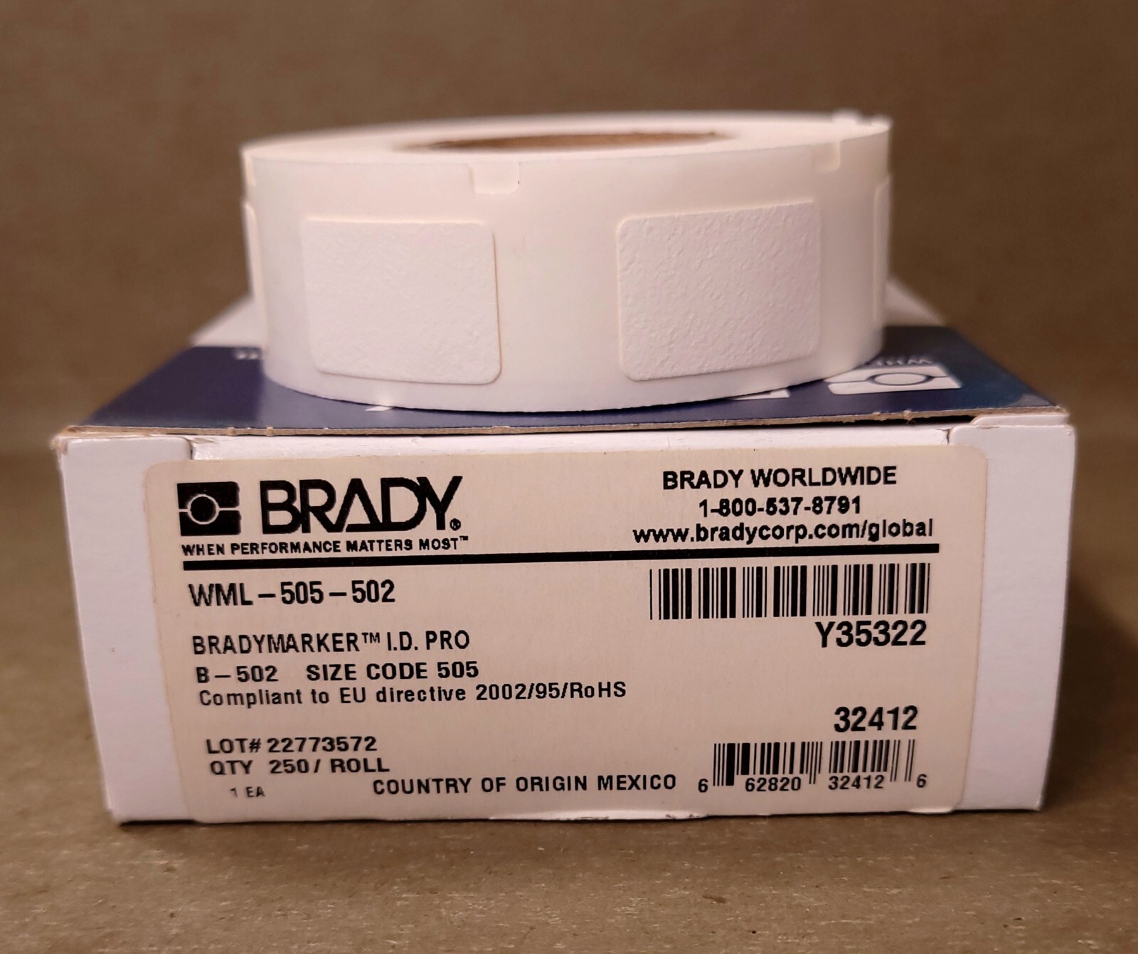 BRADY WML-505-502 VINYL CLOTH LABEL .5″ X .75″ 250 PER ROLL