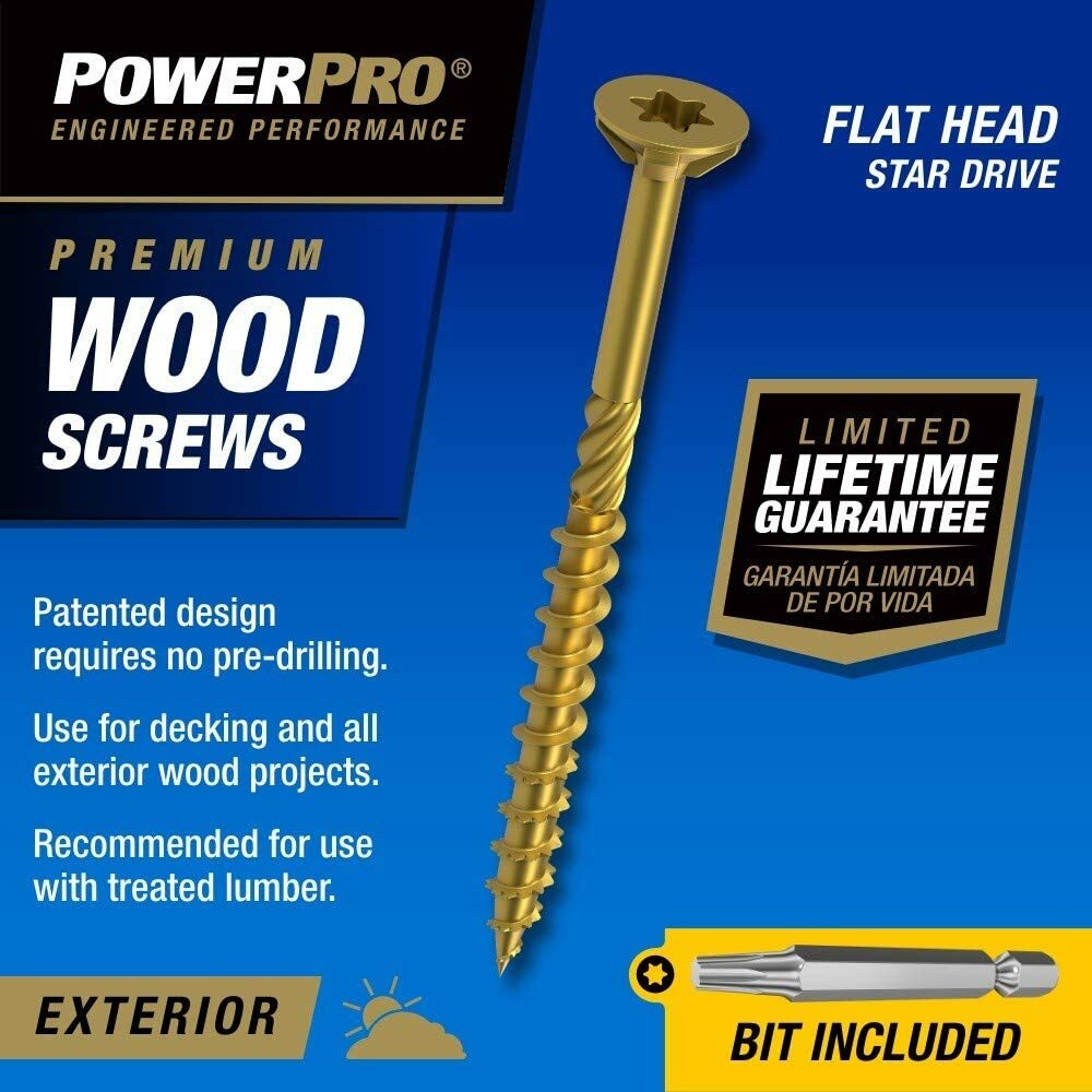 Power Pro 967788 Premium Exterior Wood Screws #9 x 3″ Rust Resistant (2000 Ct)