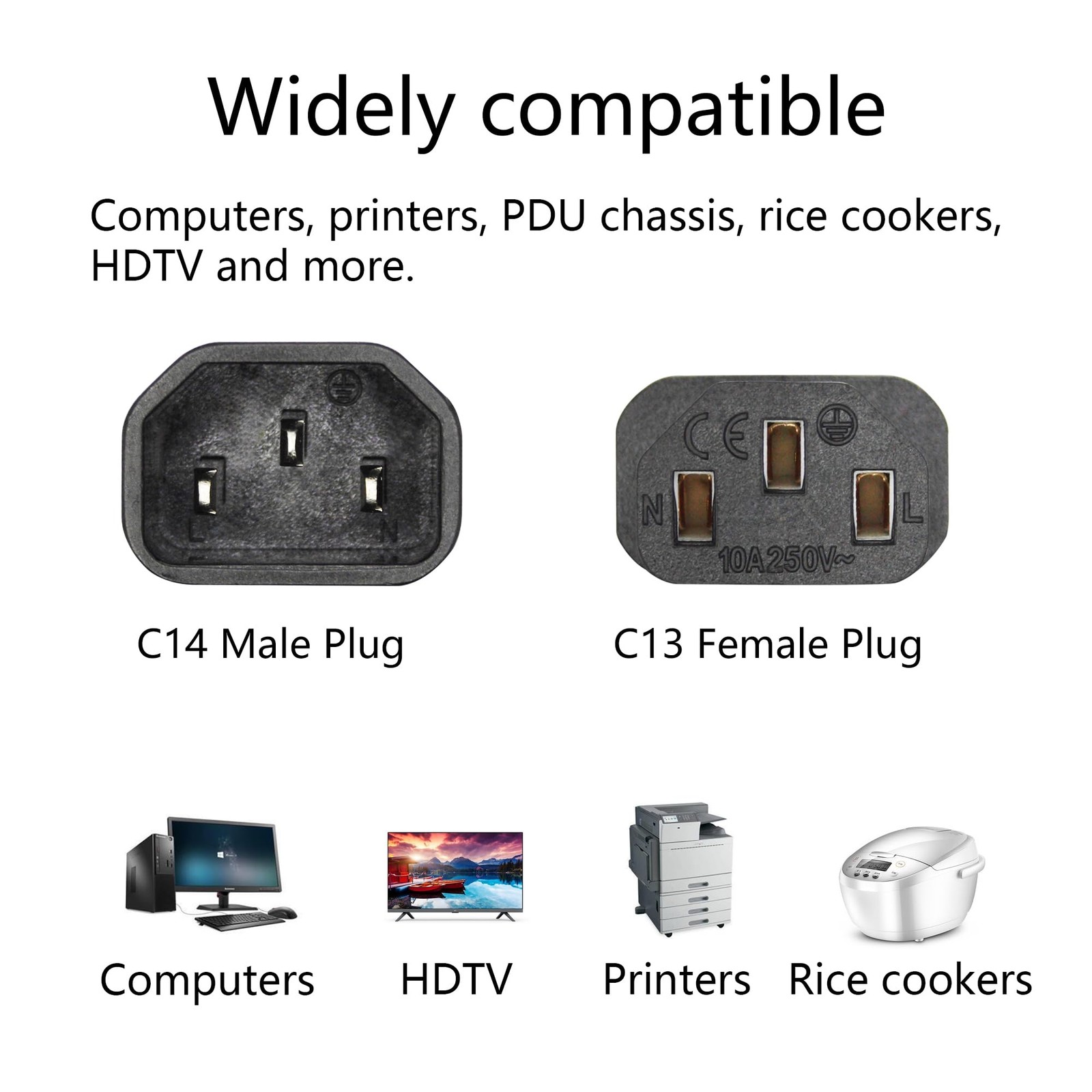 2 PCS 90 Degree IEC 320 C14 Male To C13 Female Up Down Angle Power Adapter