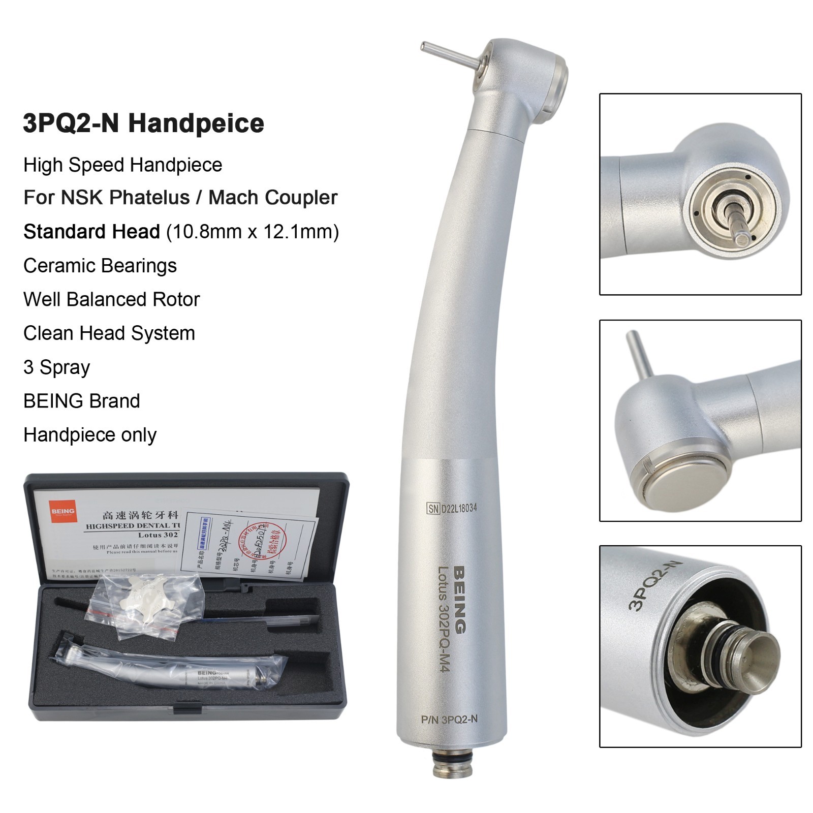 BEING Dental High Speed Handpiece Turbine For NSK Coupler 4 Hole Phatelus Mach