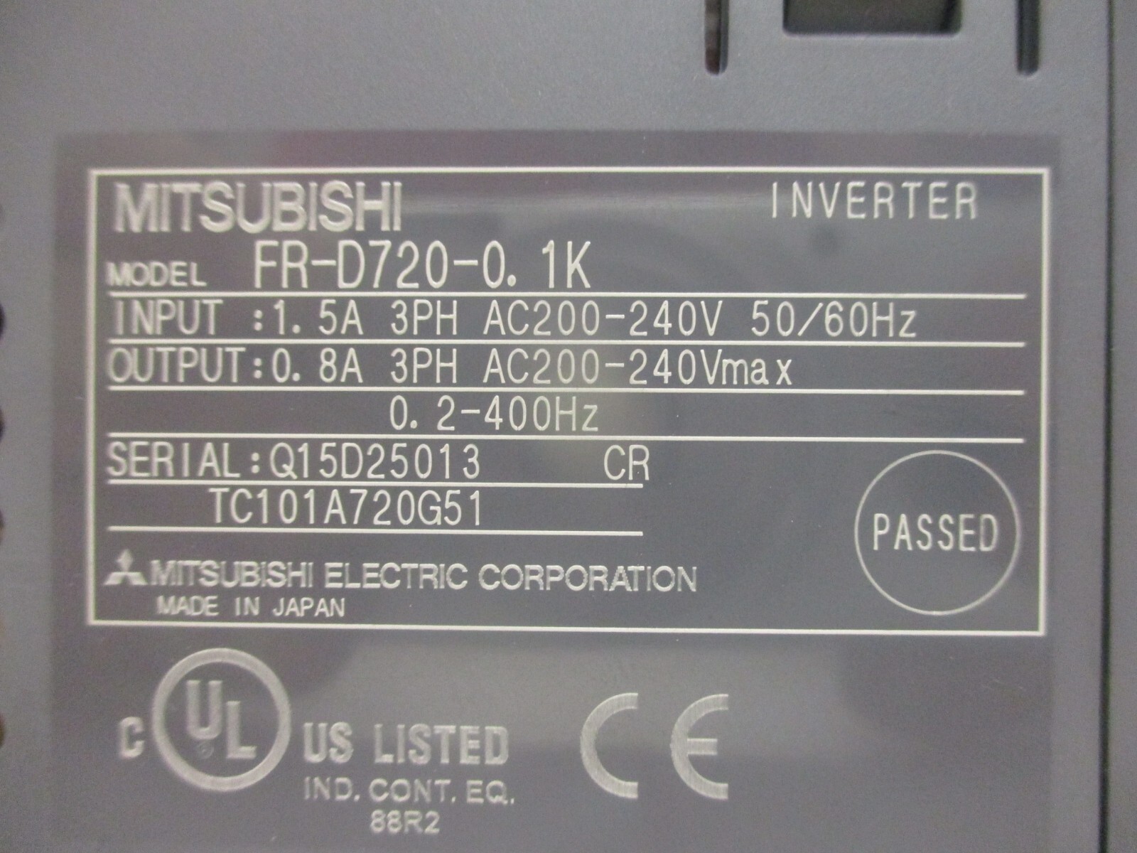 Mitsubishi FR-D720-0.1K D700 Inverter AC VS Drive 3PH 200-240V 0.8A 0.2-400Hz