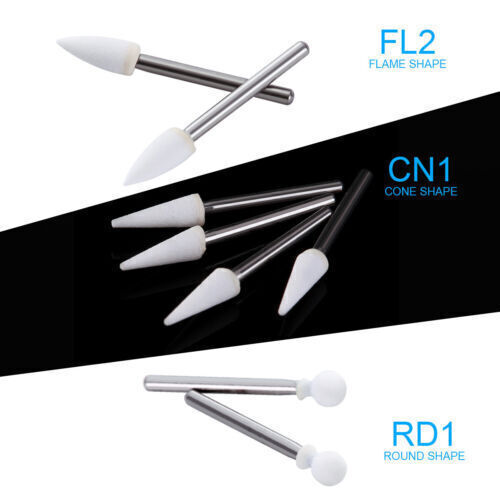12Pcs/Box Dental White Stone High Speed Polishing Burs FG Cone/Flame/Round Shape