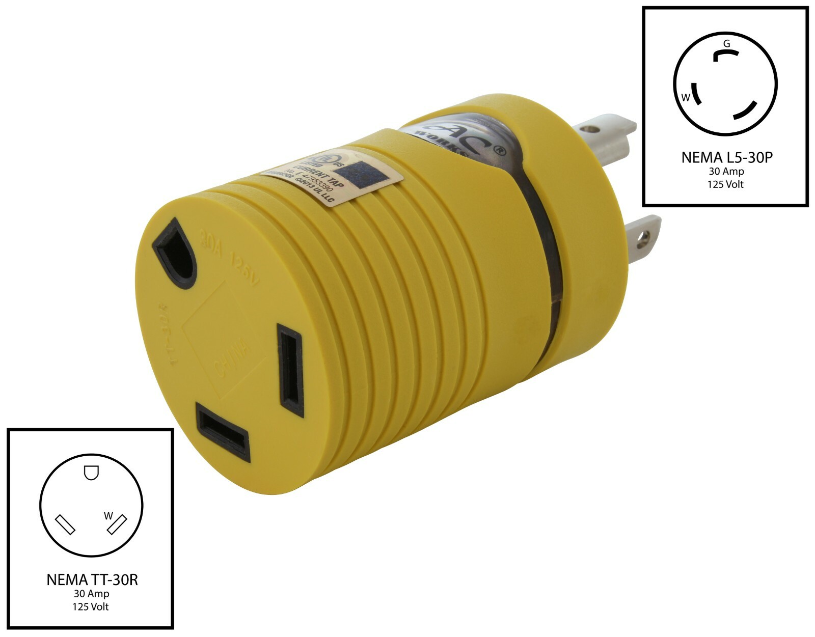 30 Amp RV/Generator Adapter NEMA L5-30P to NEMA TT-30R by AC WORKS®