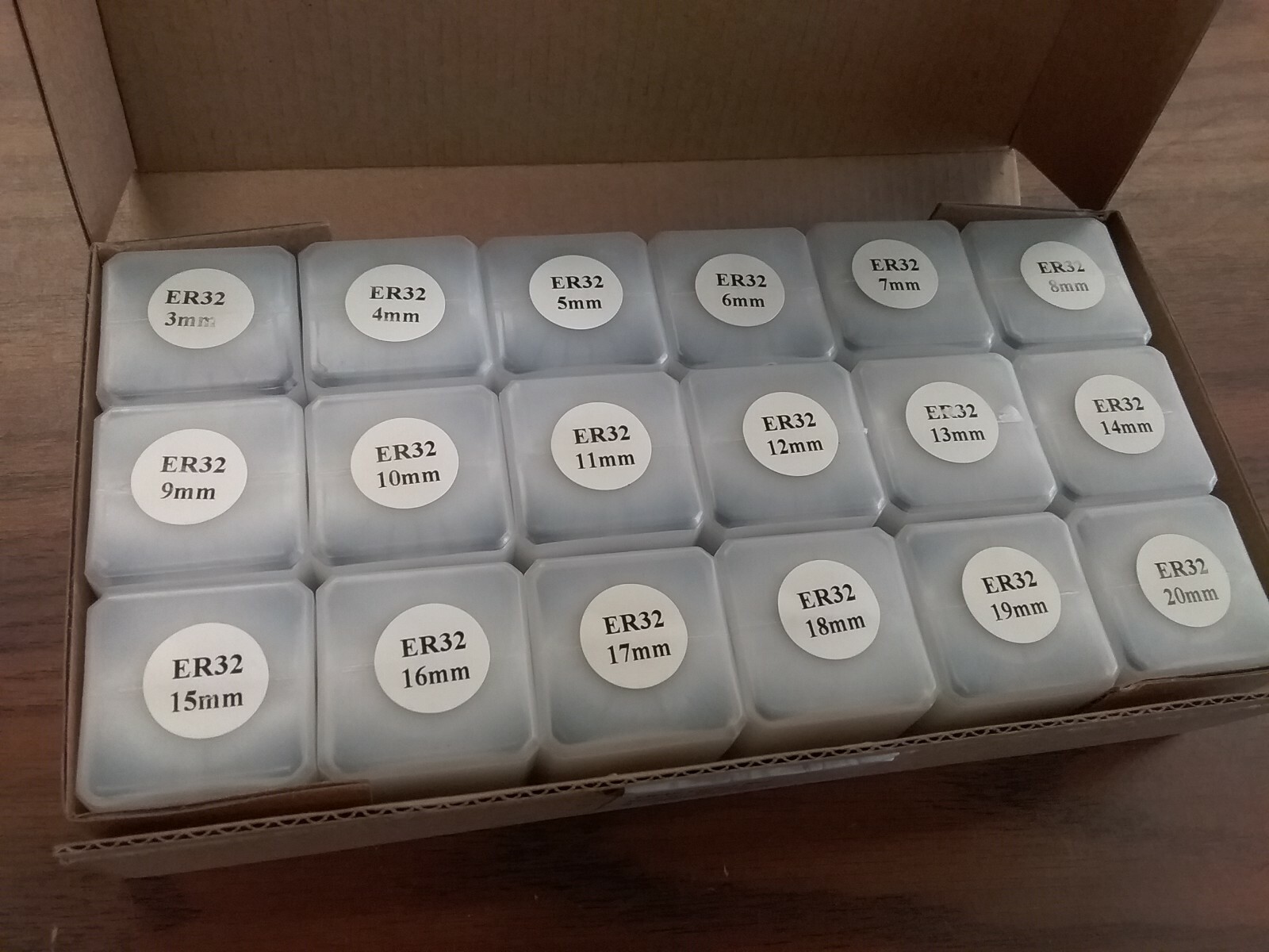 18pcs ER32 metric collet set, collets 3mm – 20mm, 0.008mm TIR #ER32-SET18M-NEW