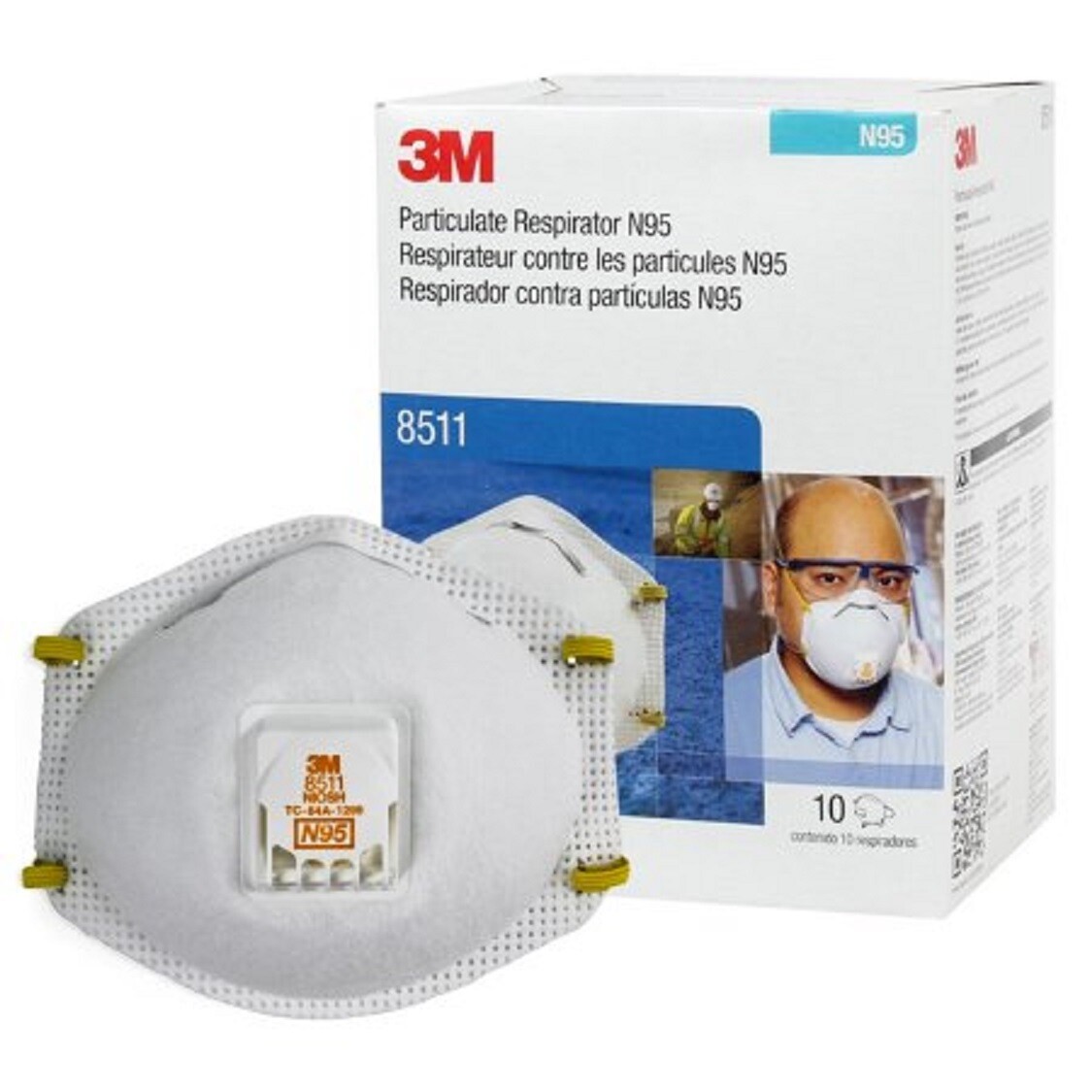 3M 8511 N95 Particulate Respirator Protection Face Masks Exhalation Valve 10/BX