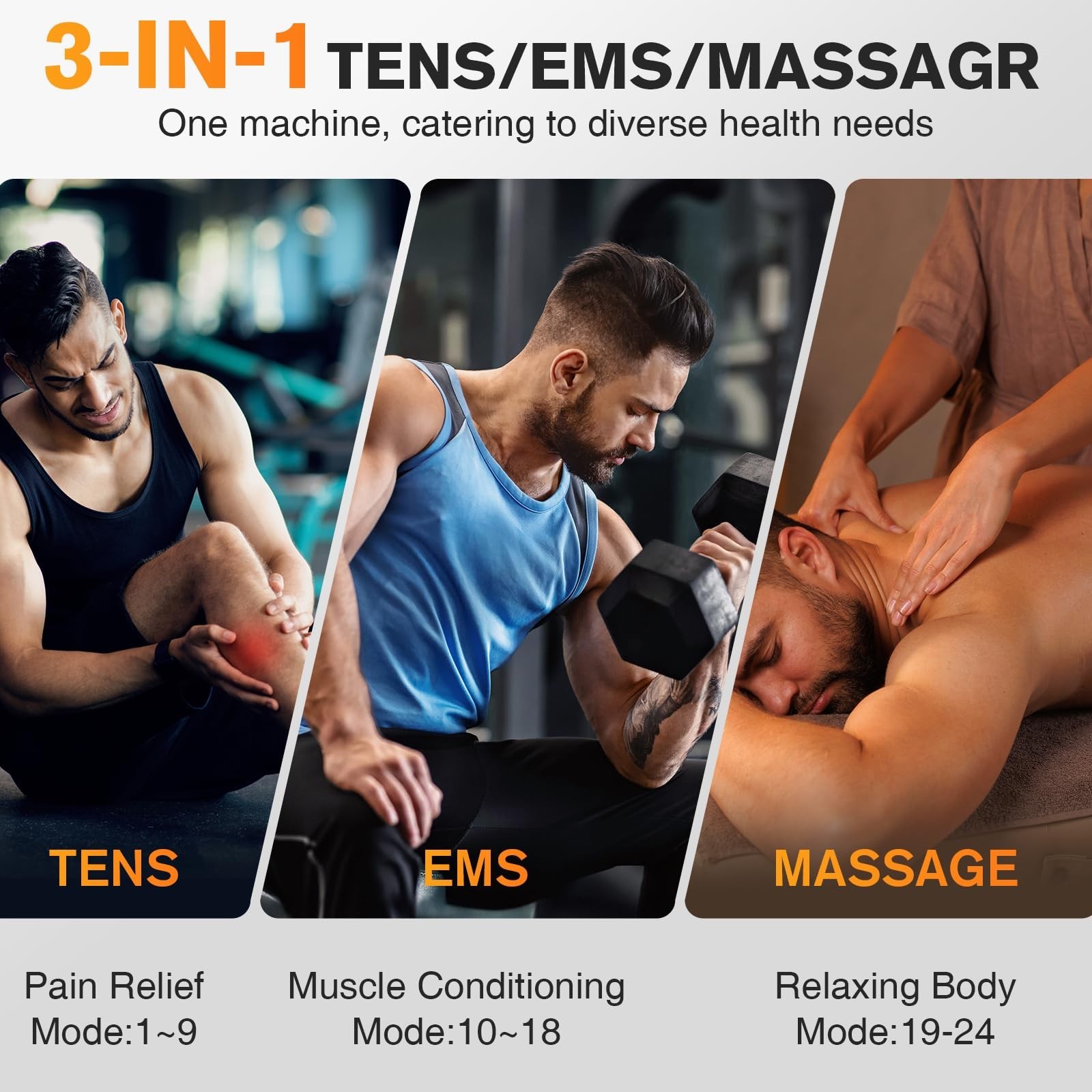 NURSAL TENS Unit Muscle Stimulator for Pain Relief Therapy, 3-in-1 Dual Chann…