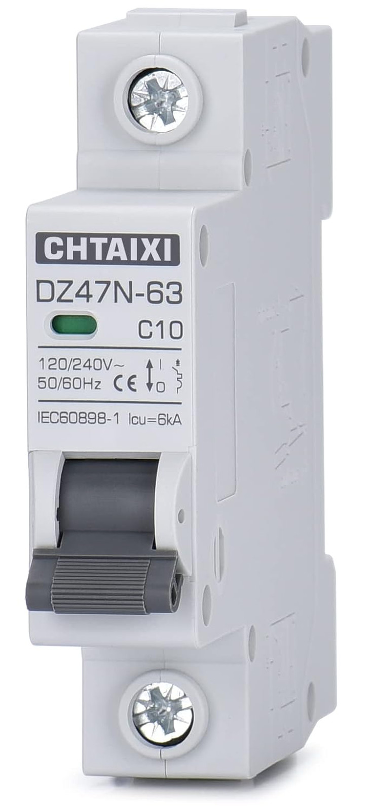 AC Miniature Circuit Breaker, 10 Amp 120V/240V 1 Pole | DIN Rail Mount, Thermal