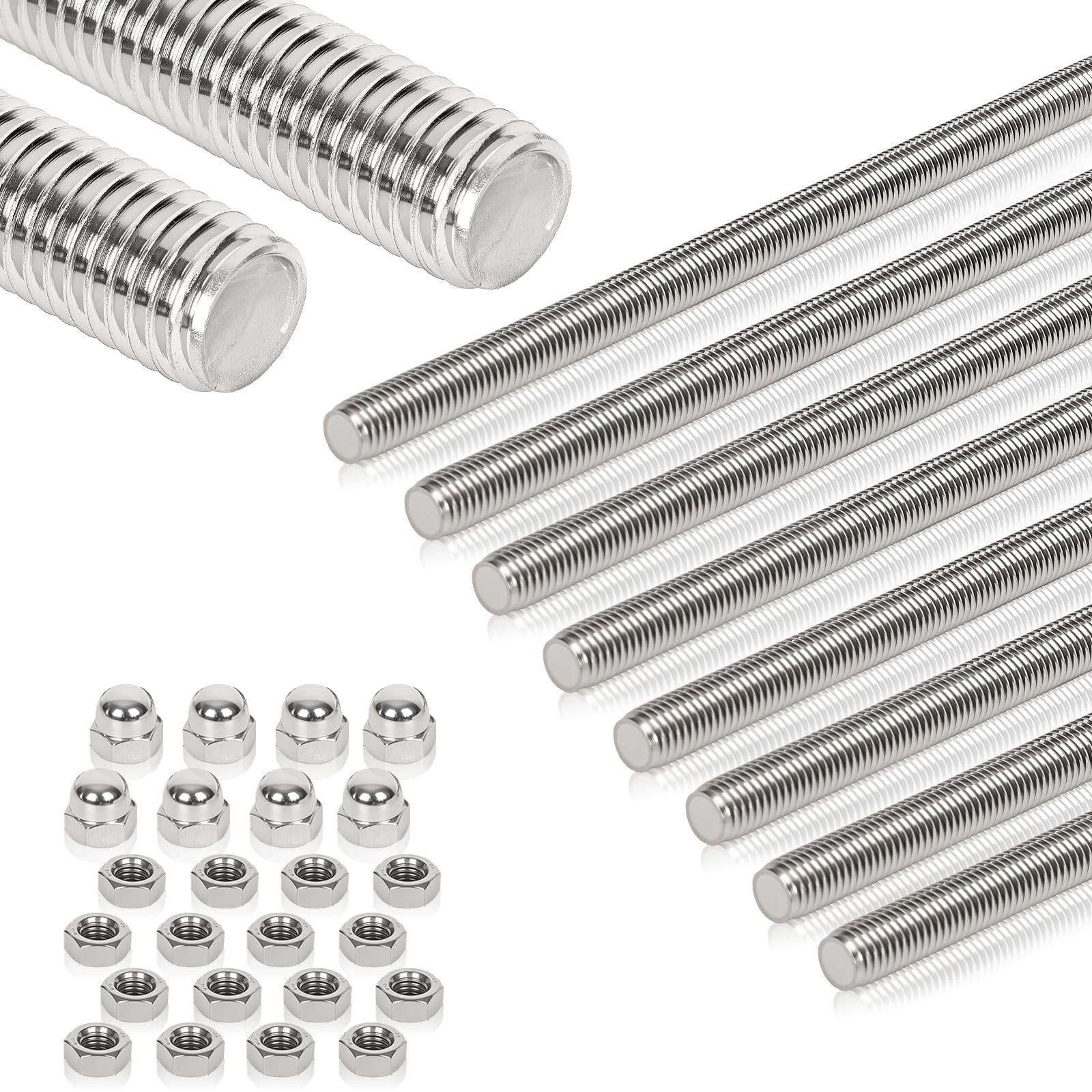 8 Pcs 304 Stainless Steel M10 Fully Threaded Rod12″305mm Long Threaded RodRig…