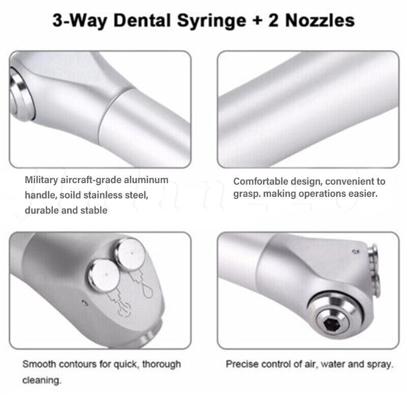 10PCS Dental Air Water Spray Triple Syringe 3 Way Handpiece w/ Nozzles/Tips/Tube