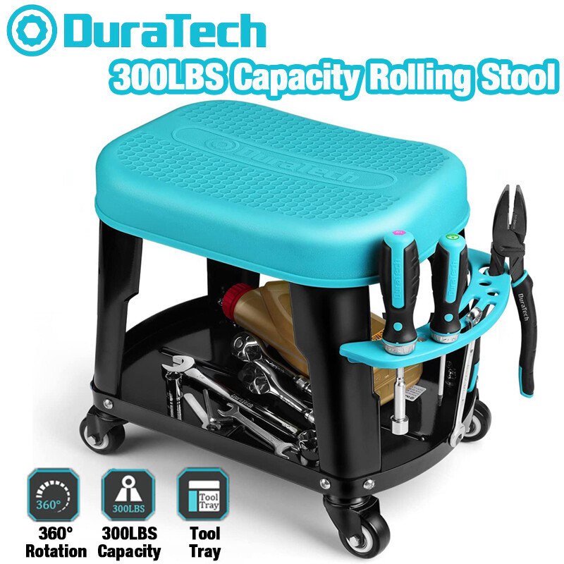 DURATECH Rolling Mechanic Stool Heavy Duty Garage Creeper Seat Tool Tray 300 Lbs