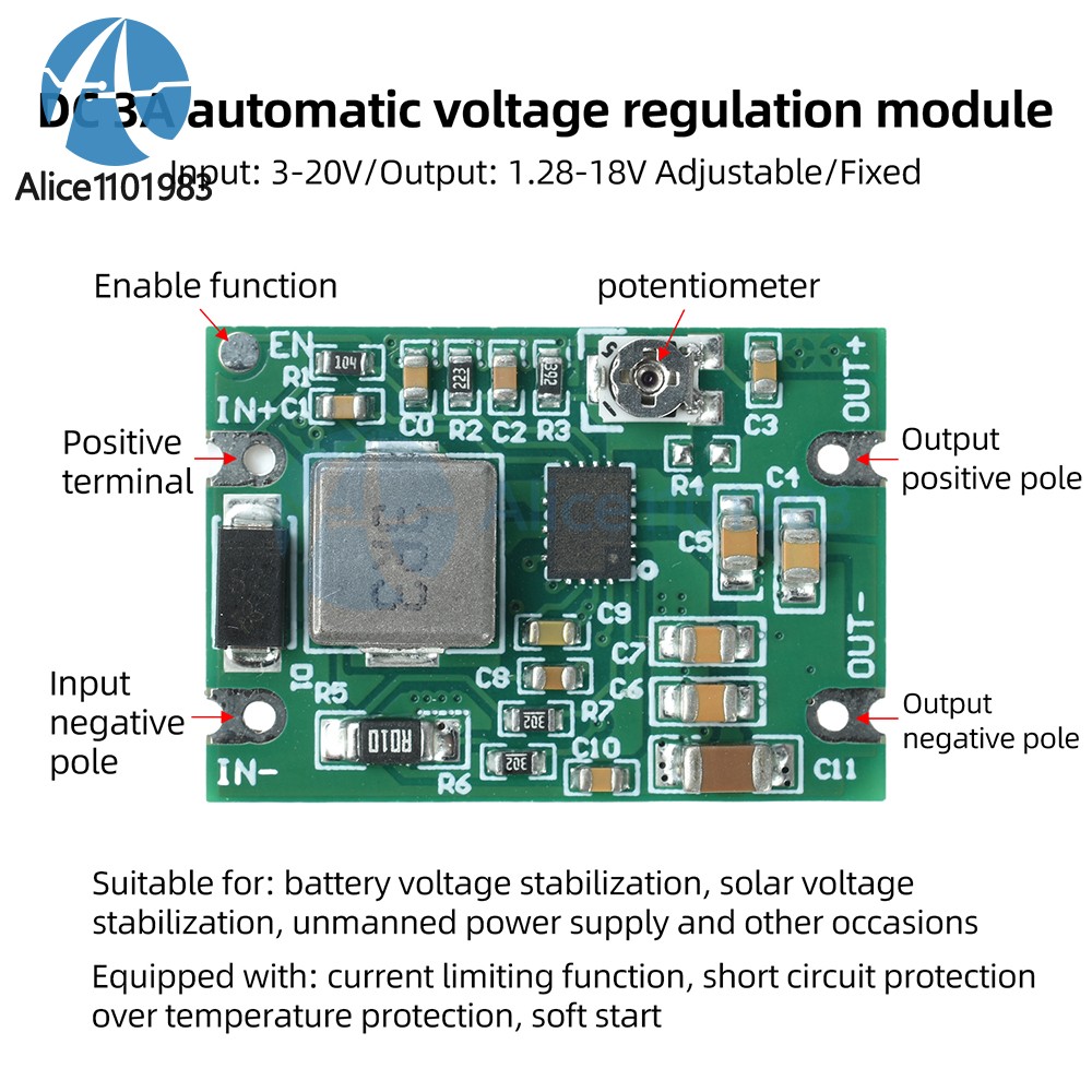 DC 3–20V to 1.2–18V Buck-Boost Module Regulated Power Supply Module for Battery