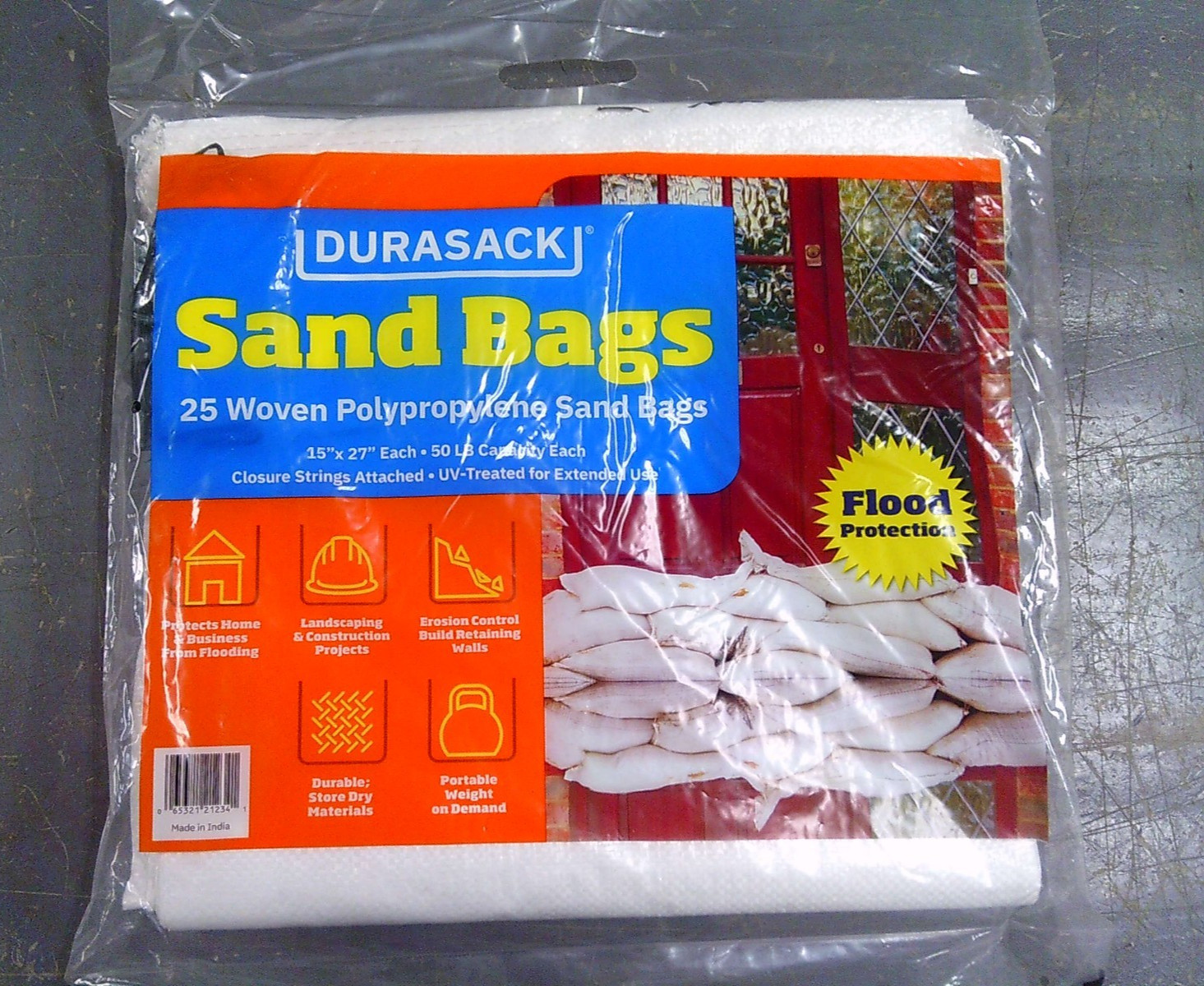 (25-Pack) DURASACK 15 in. x 27 in. White Woven Sand Bags with Tie String