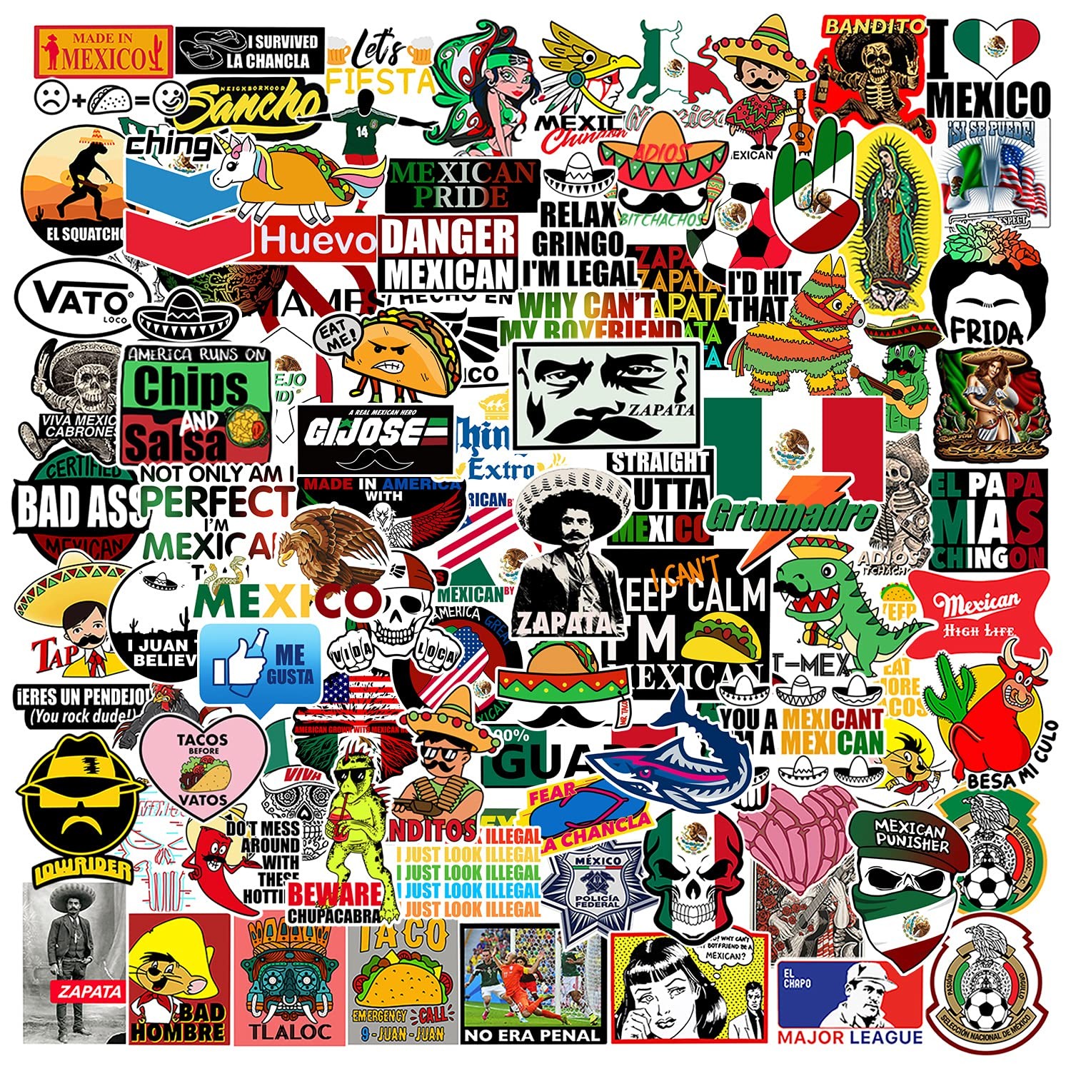 Mexico Style 100 Funny Vinyl Stickers for Tool Box Hardhat Decorative Mexico