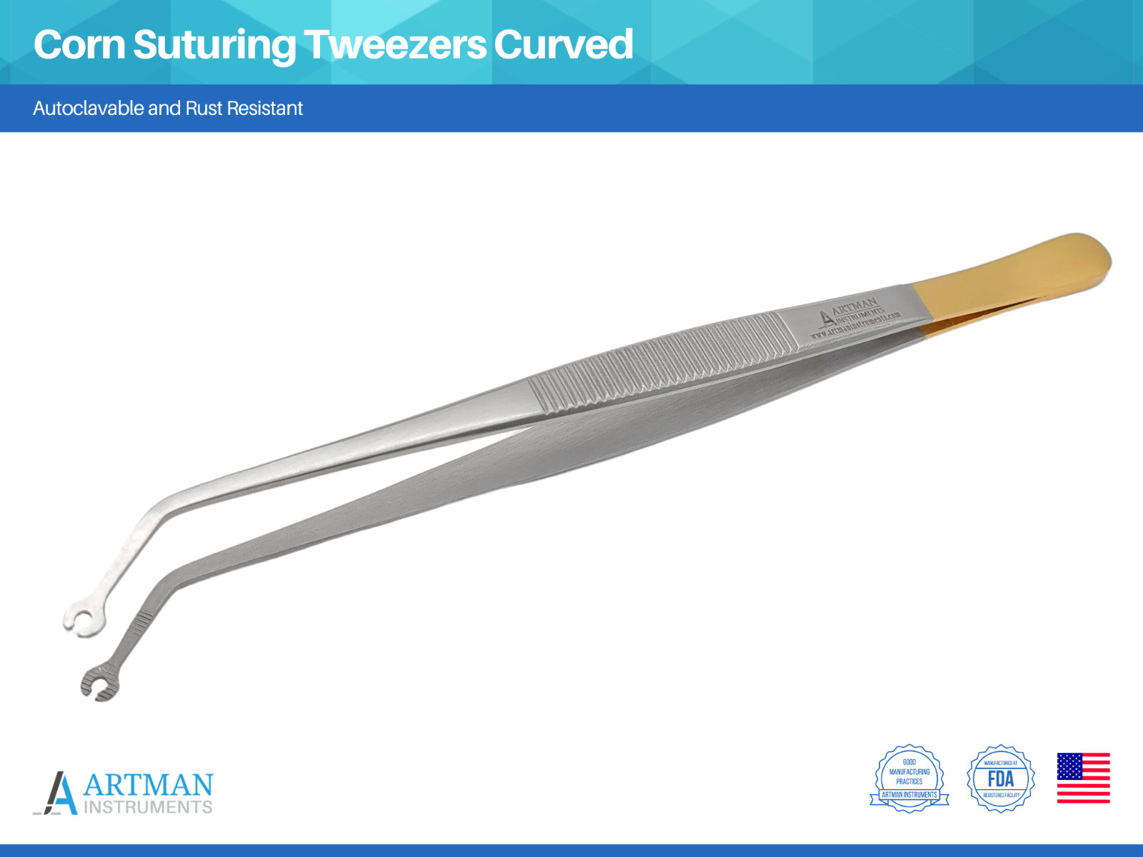 Corn Suturing Tweezers Curved ARTMAN