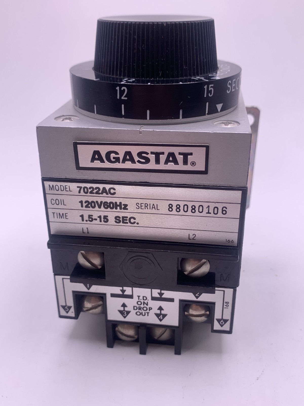 Agastat 7022AC Time Delay Relay, Off-Delay, 1.5-15 Seconds, 120V 60hz