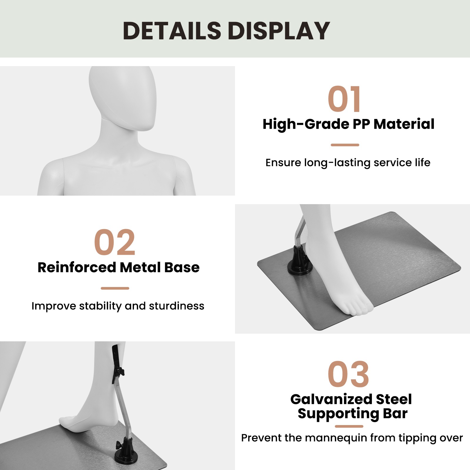 5.8 FT Female Mannequin Egghead Plastic Full Body Dress Form Display