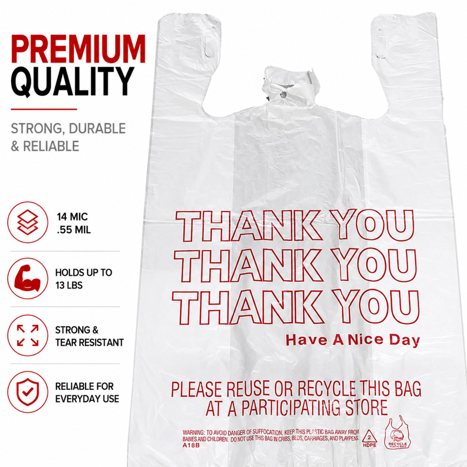 Thank You T Shirt Retail Grocery Store Carryout Shopping To Go Plastic Bags 1000