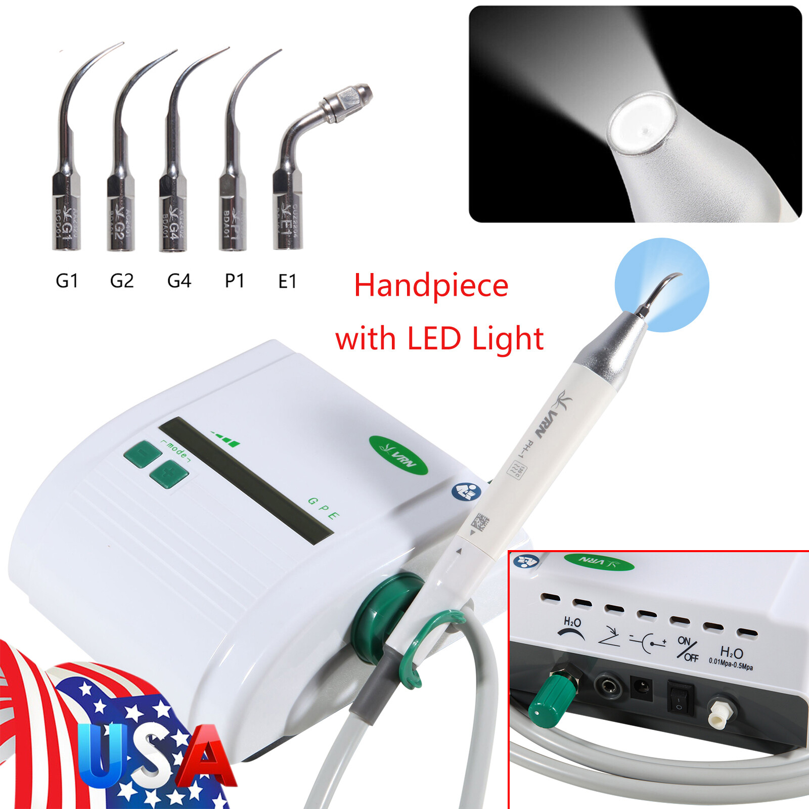 Ultrasonic Piezo Dental Scaler +LED Detachable Handpiece+5Tips fit EMS VRN-K08DL