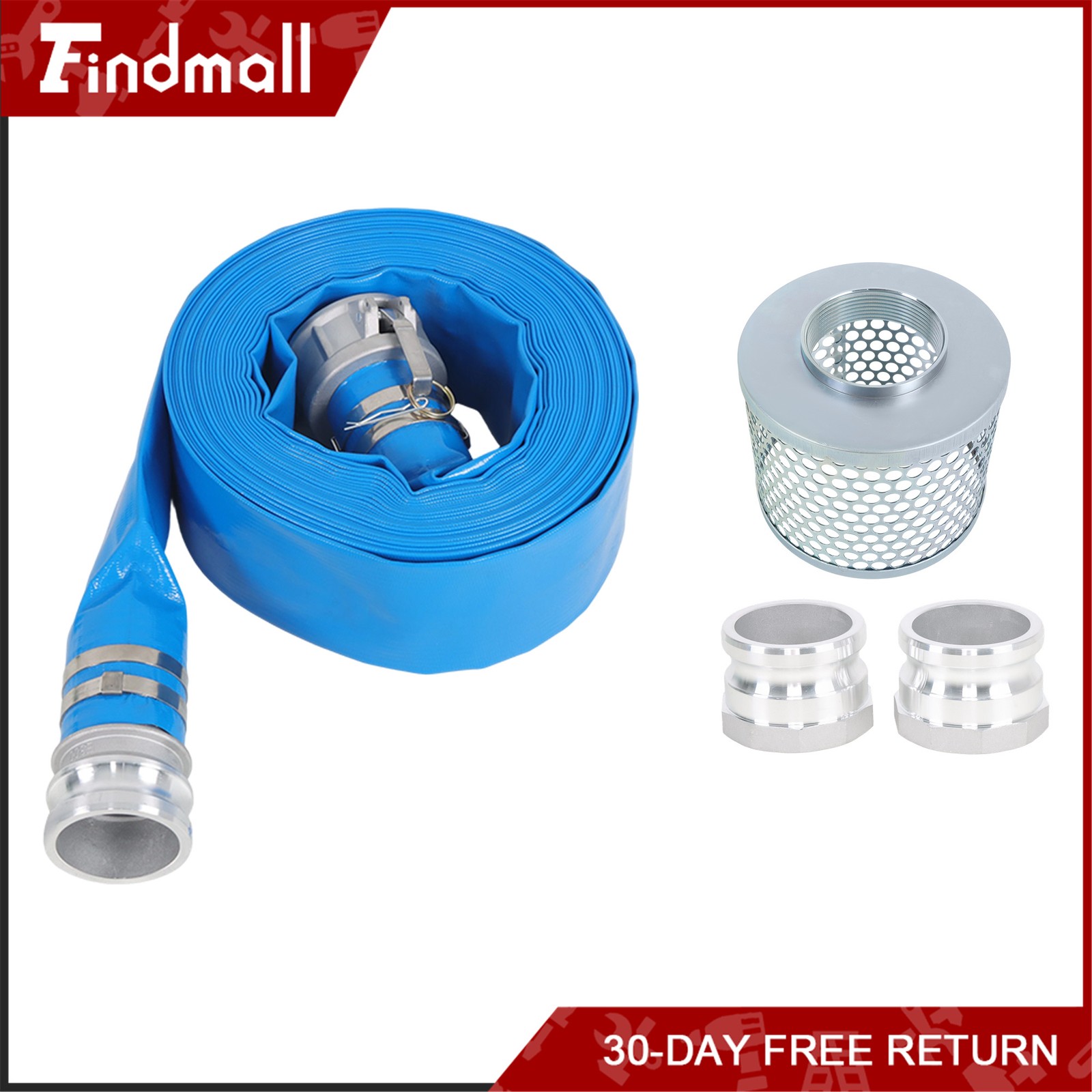 Findmall 3 inch Suction Hose Pump Kit Includes 65ft Blue Hose & 20ft Green Hose
