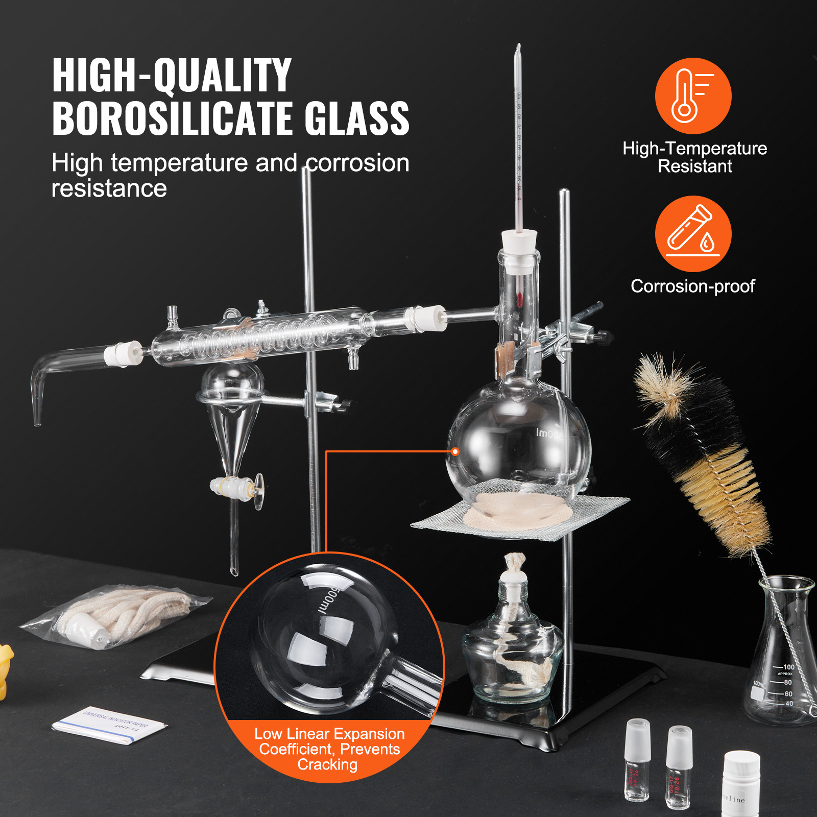 VEVOR Essential Oil Distillation Kit 500ml Distillation Apparatus 28 pcs Set