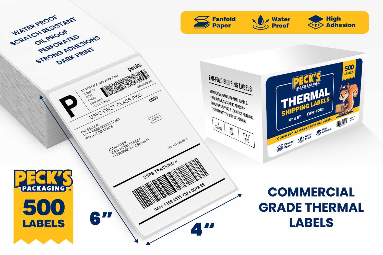 Fanfold 4×6 White Direct Thermal Commercial Shipping Labels Waterproof Jam-Free