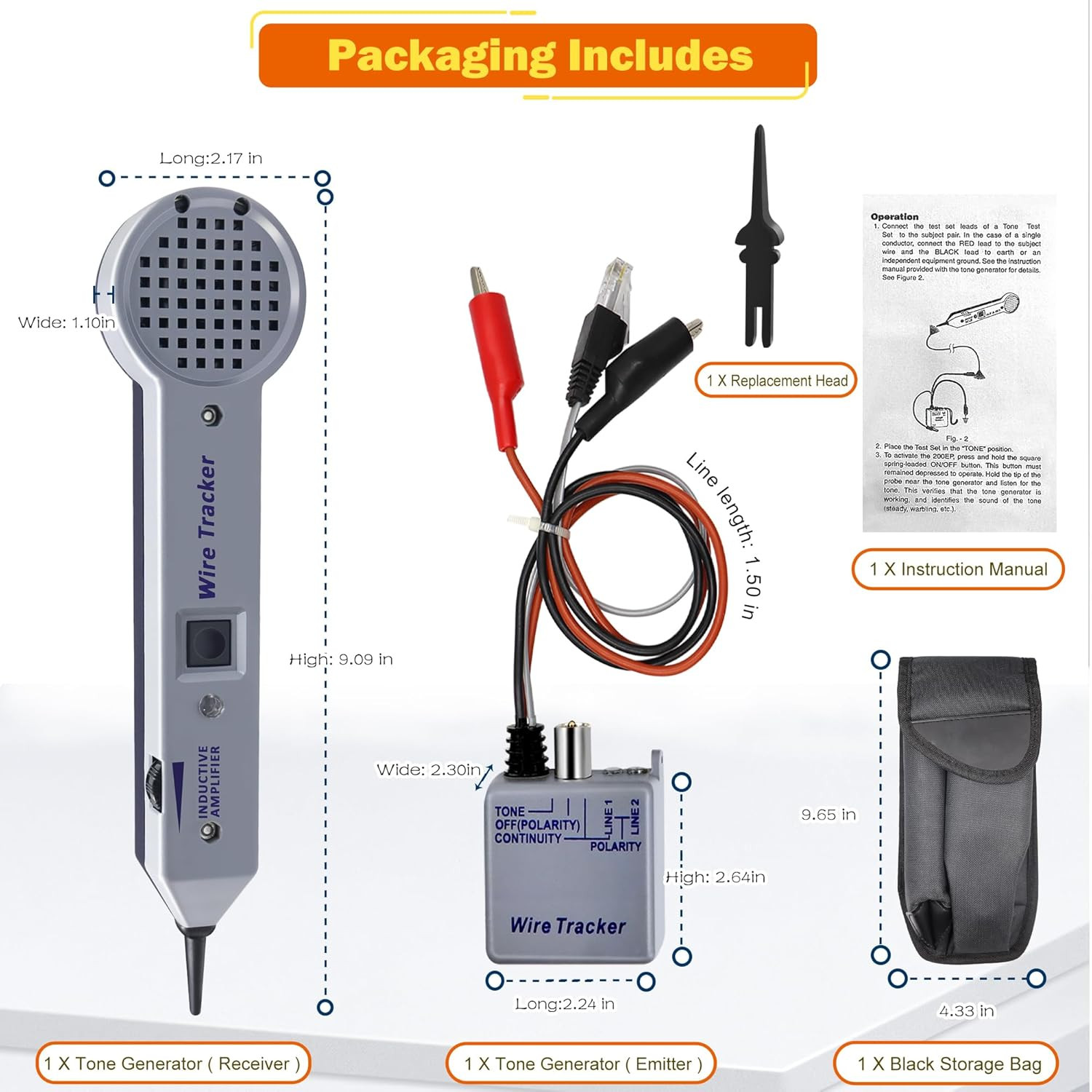 Tone Generator Kit, Wire Tracer Circuit Tester, Tone Tracing Probe Kit, 200EP Hi