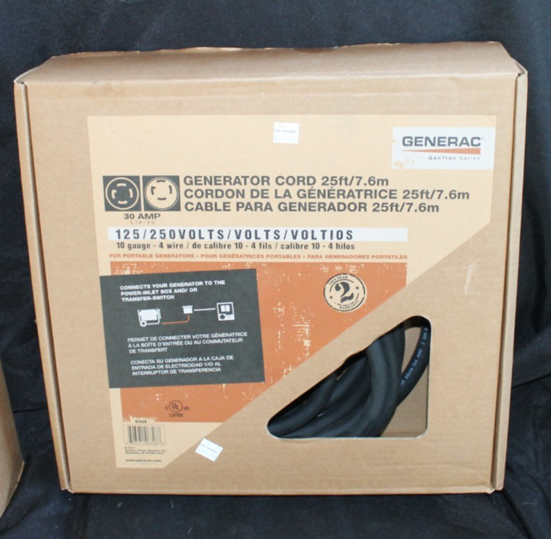 Generac Generator Cord 6328 25ft 30 AMP L14-30 125/250 Volts 10 Guage 4 Wire NEW
