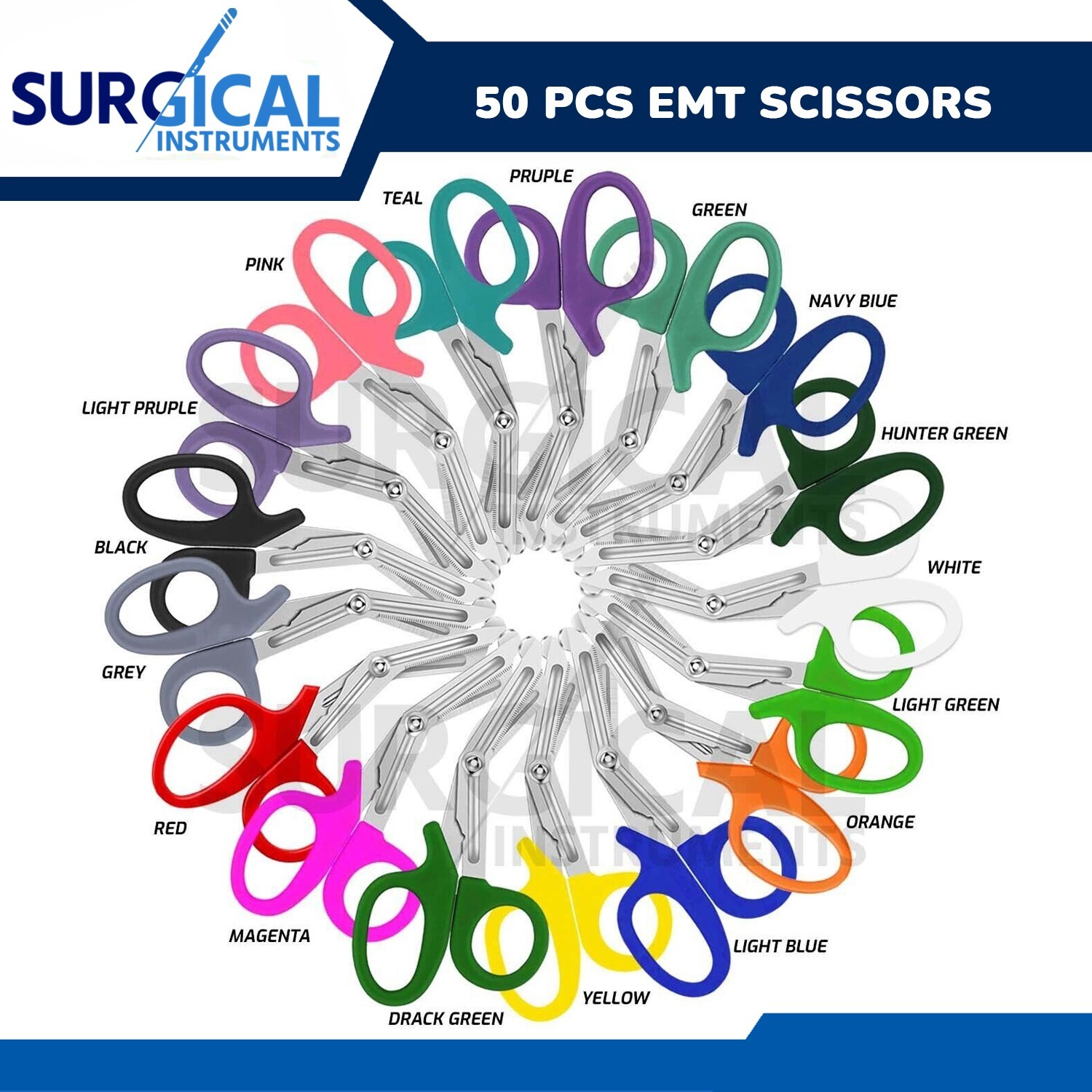 50 Shears EMT Scissors Bandage Paramedic EMS Supplies 7.25″ 10 Different Colors