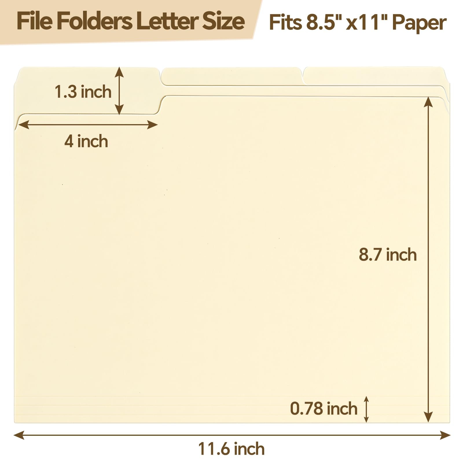 21 Pack Manila File Folders 8.5×11 Inch Letter Size 1/3 Cut Tabs Office