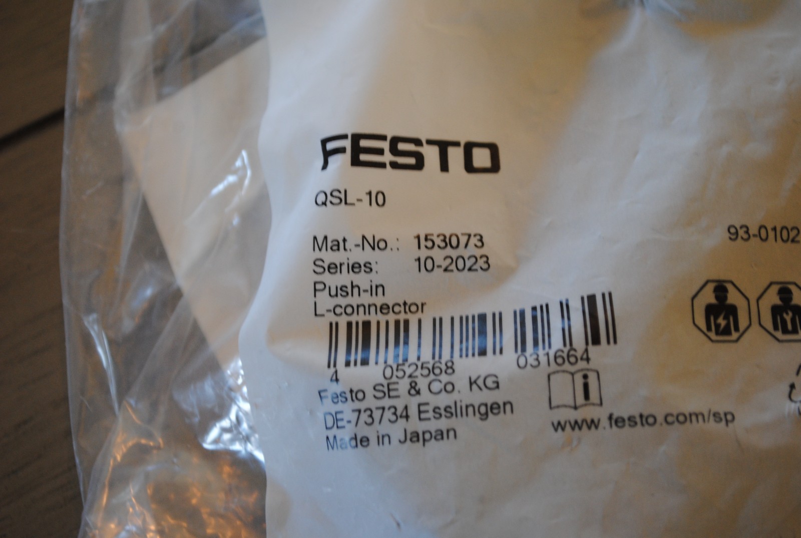 BAG OF 10 Festo QSL-10 Push-In L-Connector 10mm NOS OPEN PACKAGE FREE SHIPPING