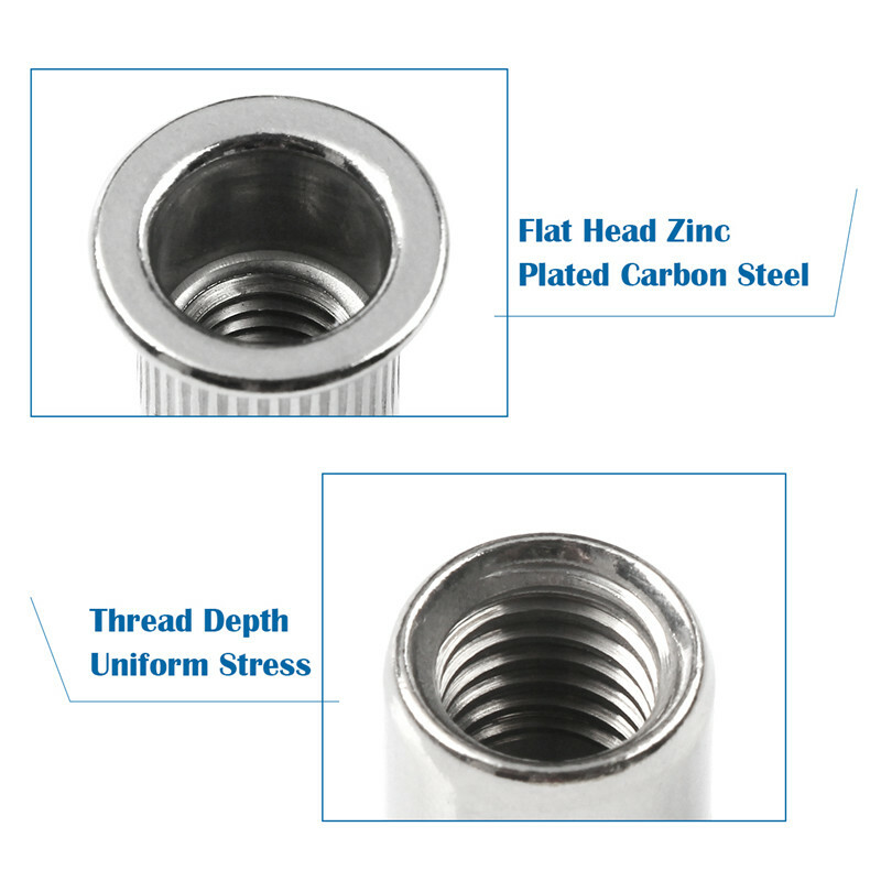 150Pcs RIVET NUT Flat Head Threaded Insert Stainless Steel Nutsert Set Kit