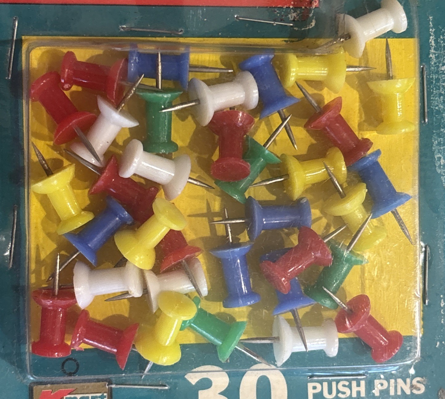 Vintage Kmart Push Pins 60 Ct (2×30) Hong Kong NOS 1970s Office Supply Sealed