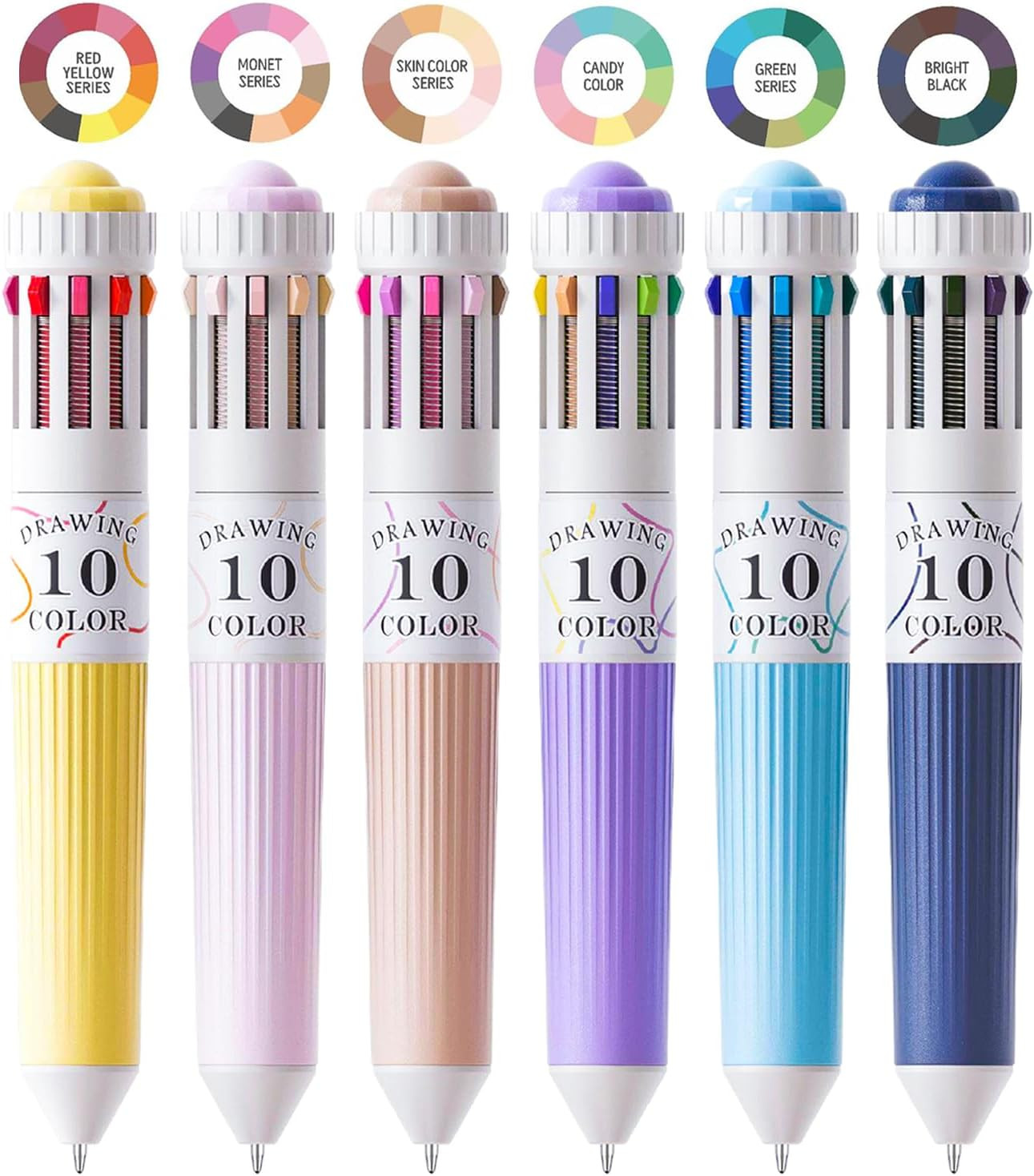 6 PCS Multicolor Pen in One 10-In-1 Retractable Colored Ballpoint Pens for Offi