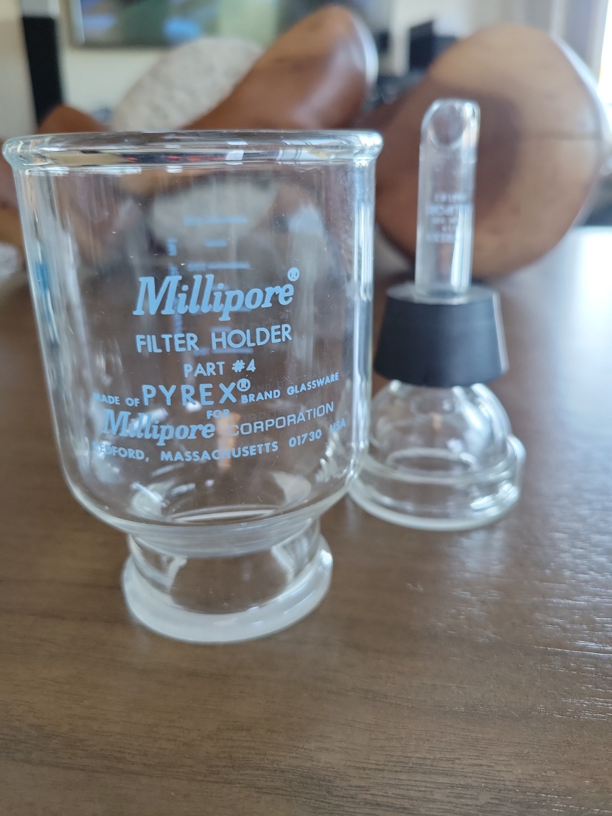 Millipore Pyrex #4 300mL Glass Funnel and PYREX Part #2 Funnel Filter