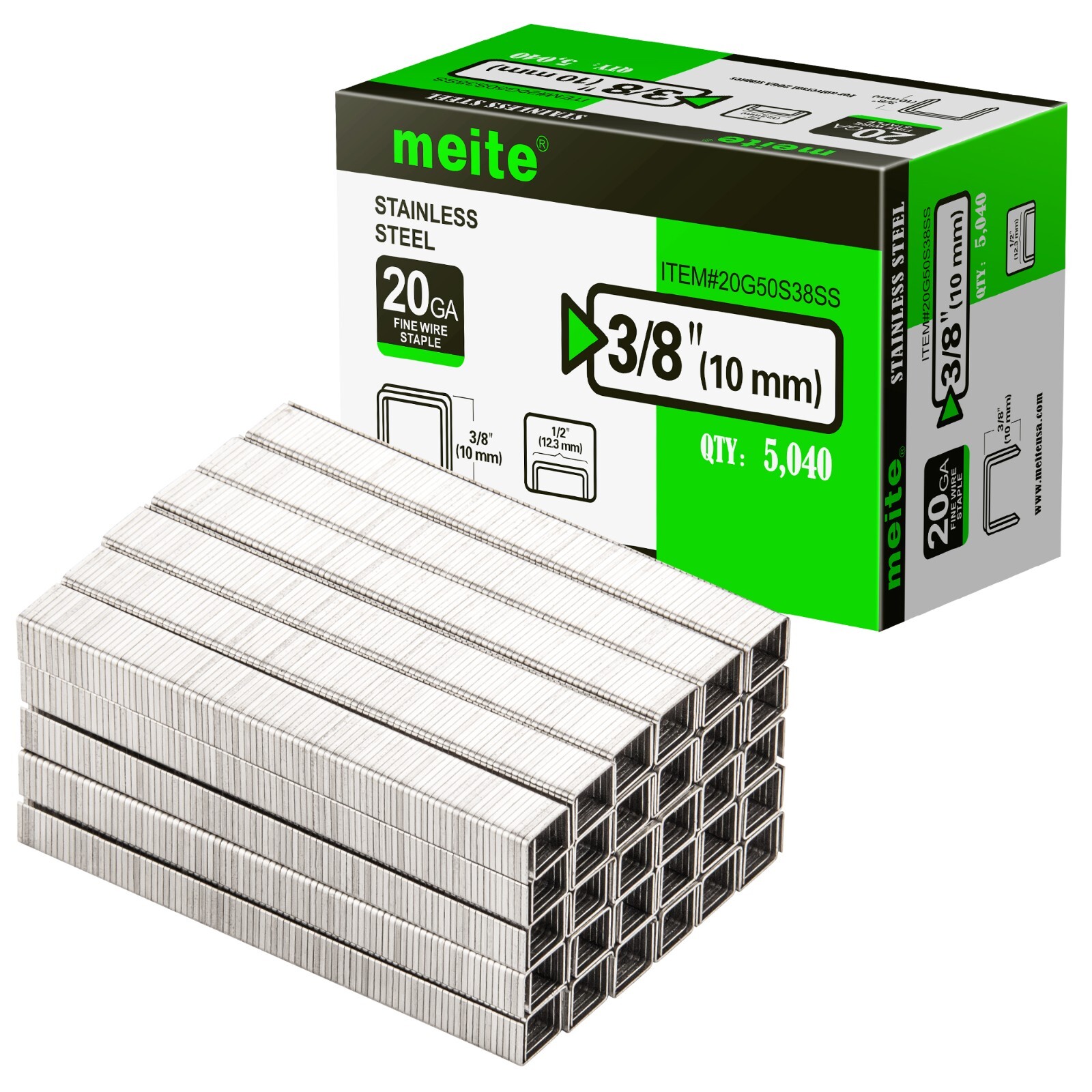 meite 20GA 1/2-Inch Crown Stainless Steel Upholstery Staples Anti-Rust, 5000 Pcs