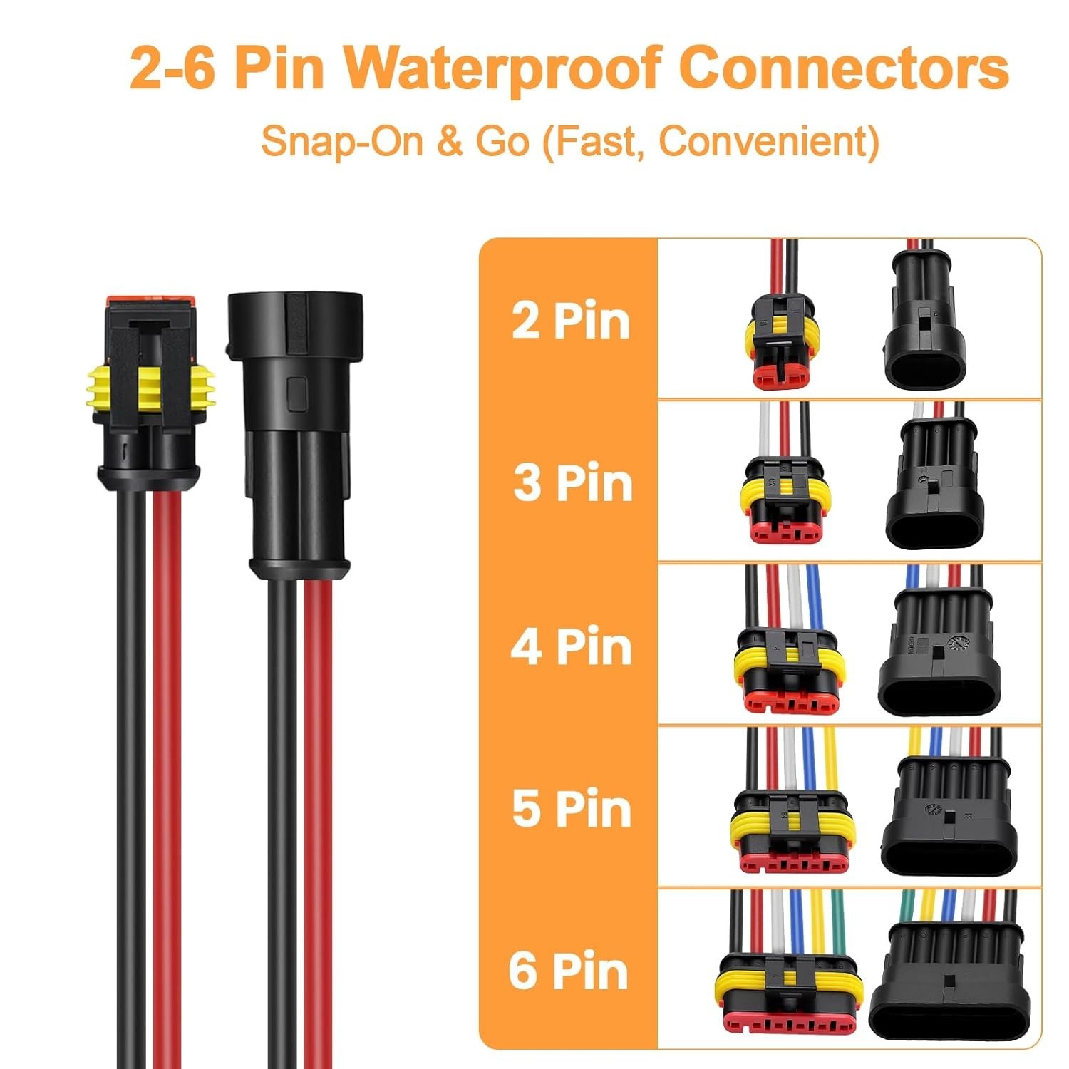2 Pin Waterproof Connectors – 14AWG Quick Disconnect for Automotive & Marine Use