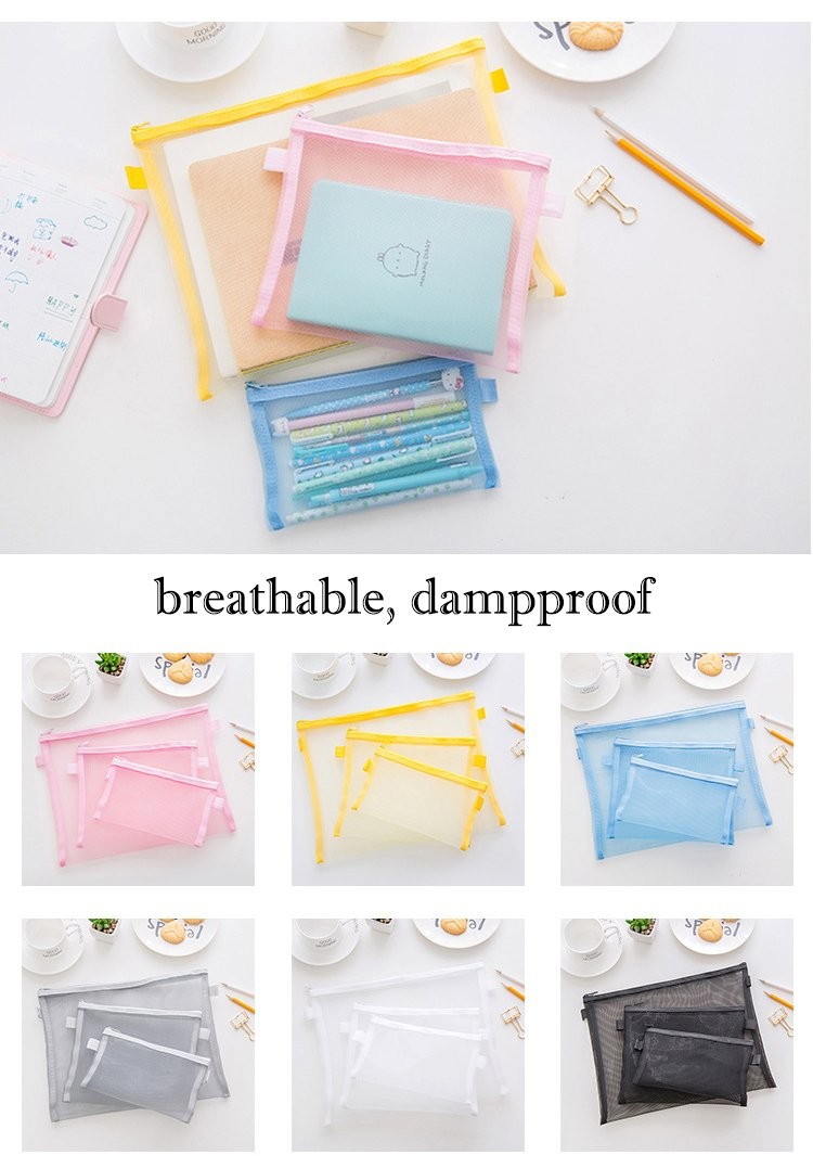 6 PCS White Zipper Files Bag Transparent Mesh Documents Pocket Pouch A5 Size