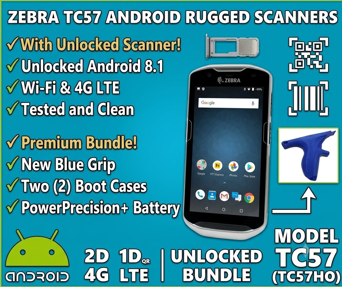 Zebra TC57 Android Rugged Scanner UNLOCKED Bundle (4G LTE, Wi-Fi, 2D) – NEW GRIP