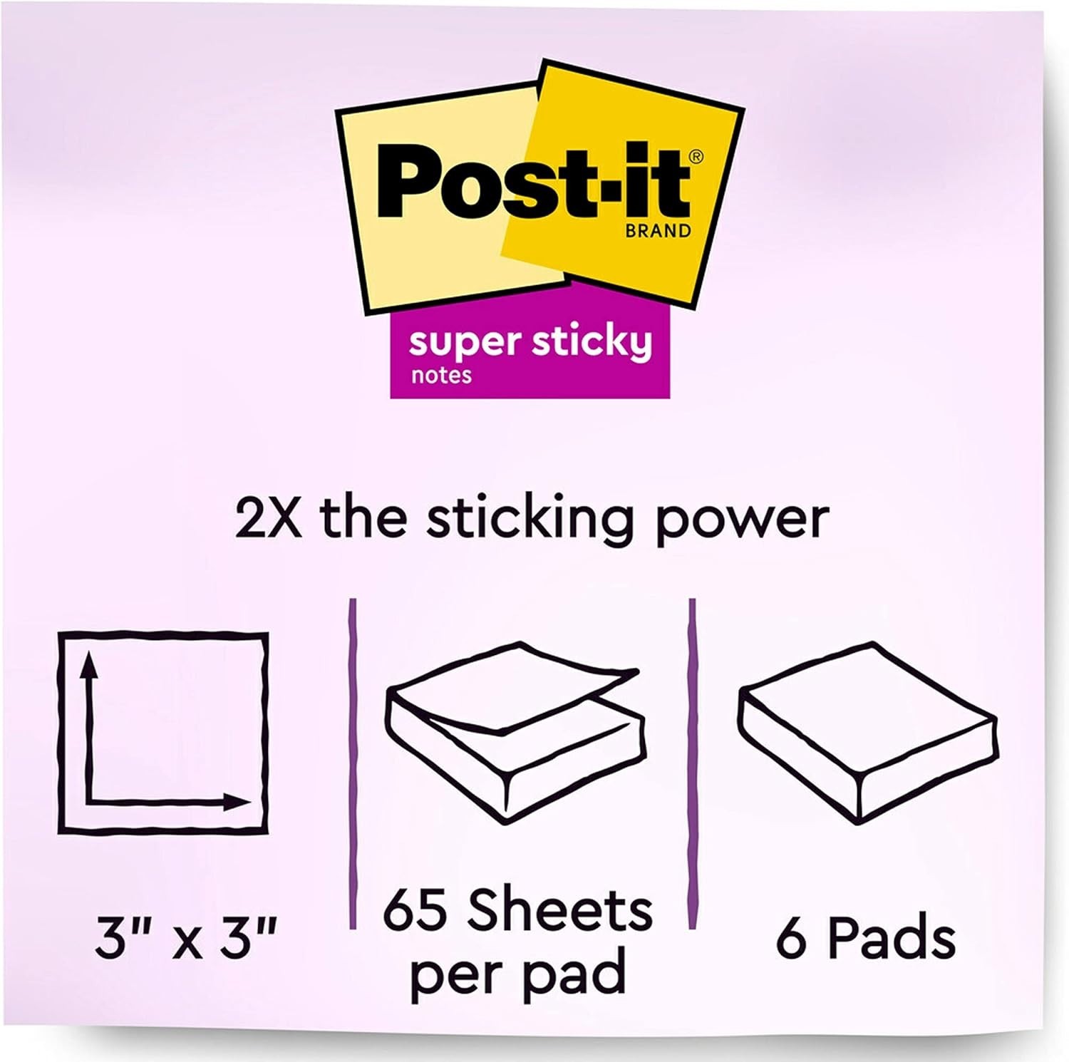 Post-it Super Sticky Notes, 3 in X 3 In, 6 Pads, 2x the Sticking Powe