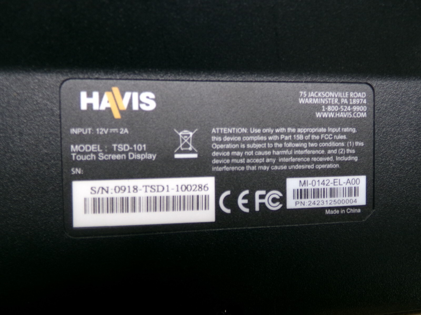 HAVIS TSD-101 CAR VEHICLE 11.6″ TOUCH SCREEN CAPACITIVE DISPLAY MONITOR
