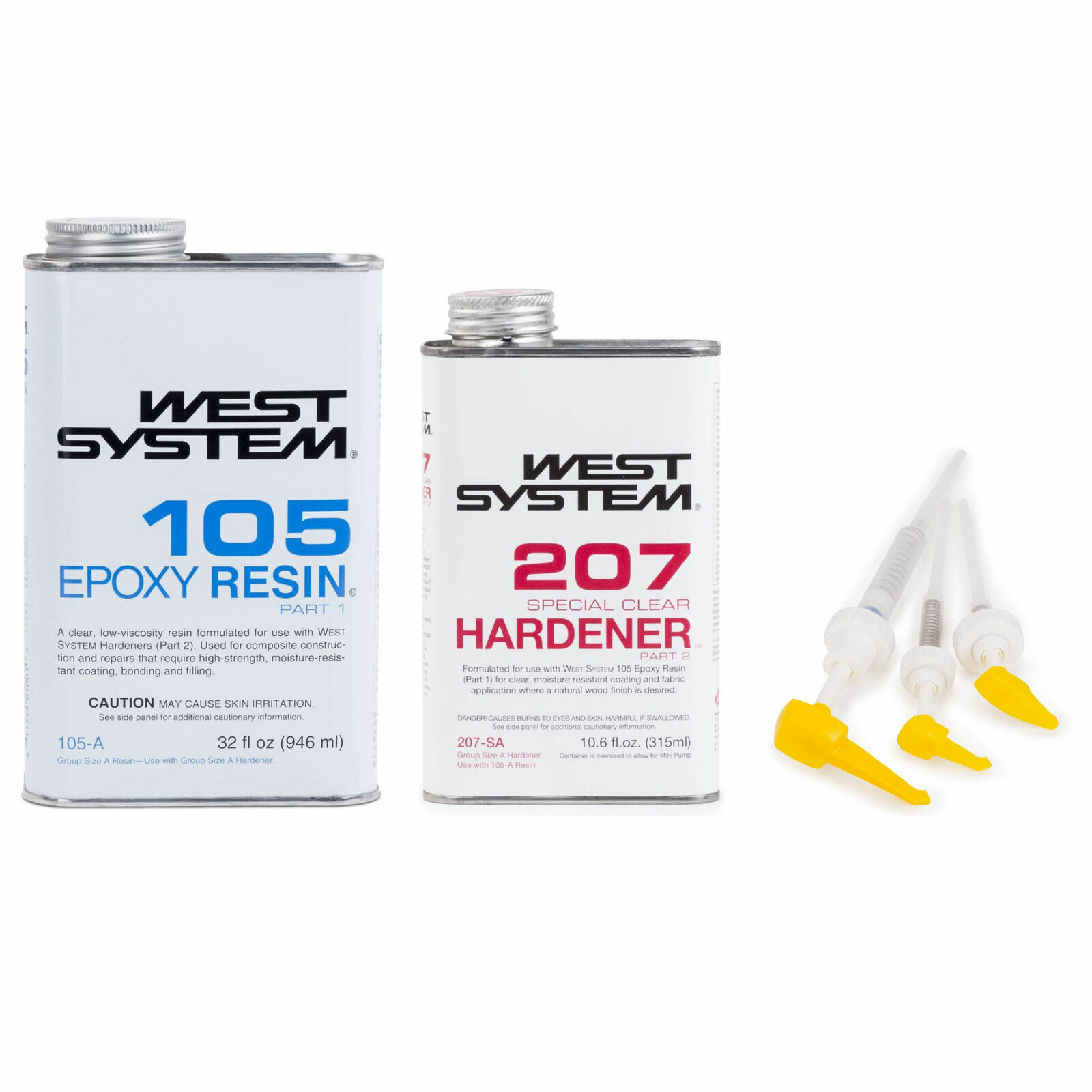West System 105A Epoxy Resin 207 Special Clear Epoxy Hardener 300 Mini Pumps Kit