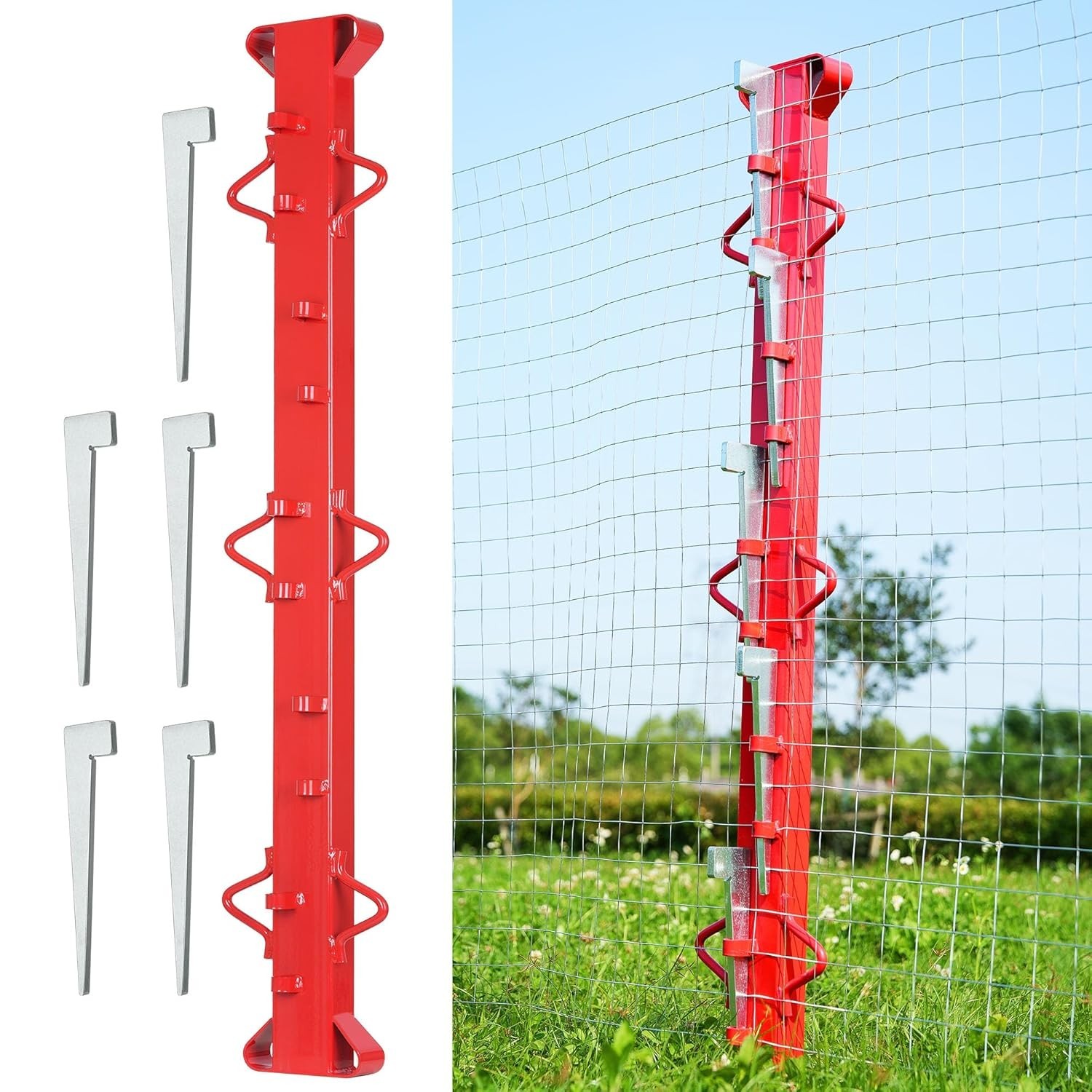 4ft Woven Wire Fence Stretcher Bar with 5 Wedges, Heavy-Duty Carbon Steel Fence