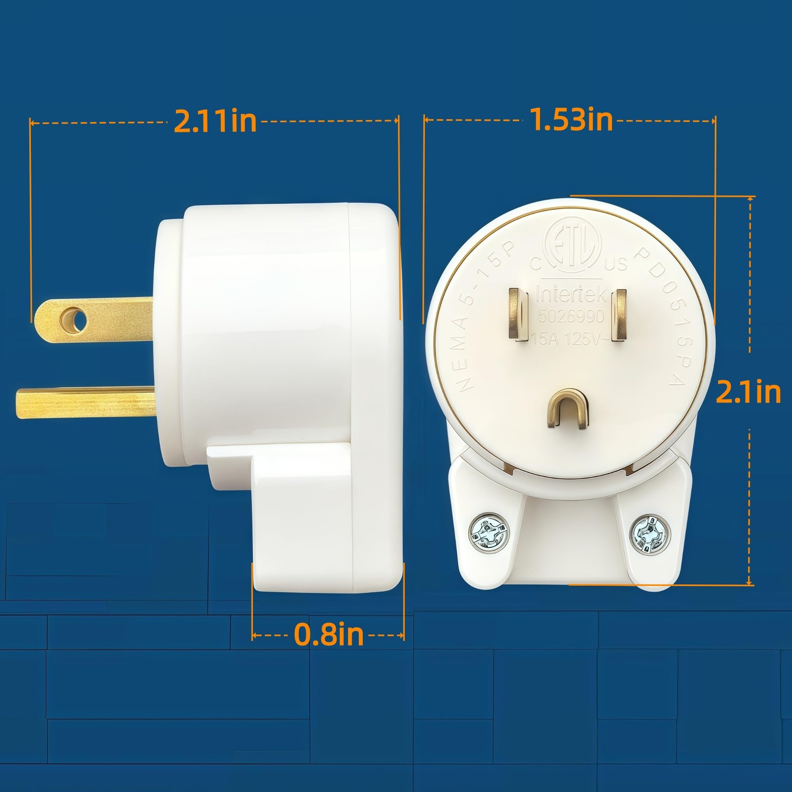 (10-Pack) ETL Listed 90 Degree USA Canada Male Plug Nema 5-15P 3 Pole Angle D…