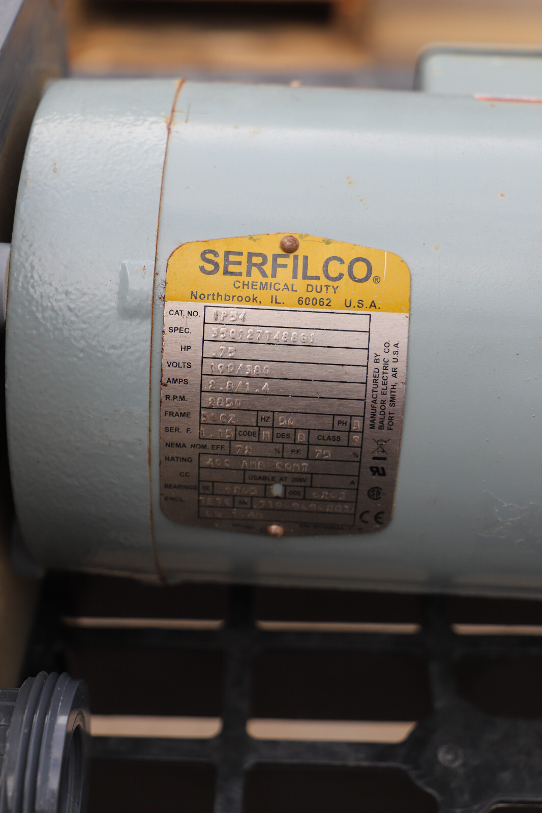 SERFILCO IP54 CHEMICAL DUTY VERTICAL PUMP .75HP 39-1223-HX SERIES P-39-100-C