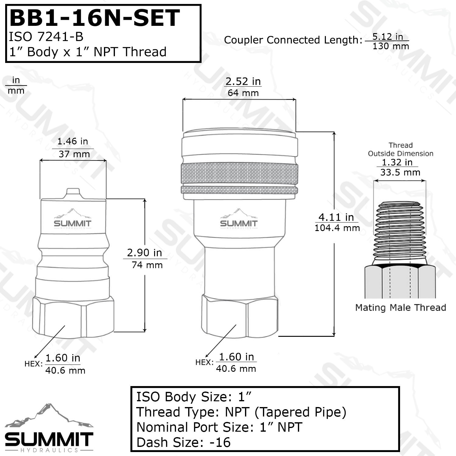 1″ NPT ISO 7241-B Brass Quick Connect Female Coupler