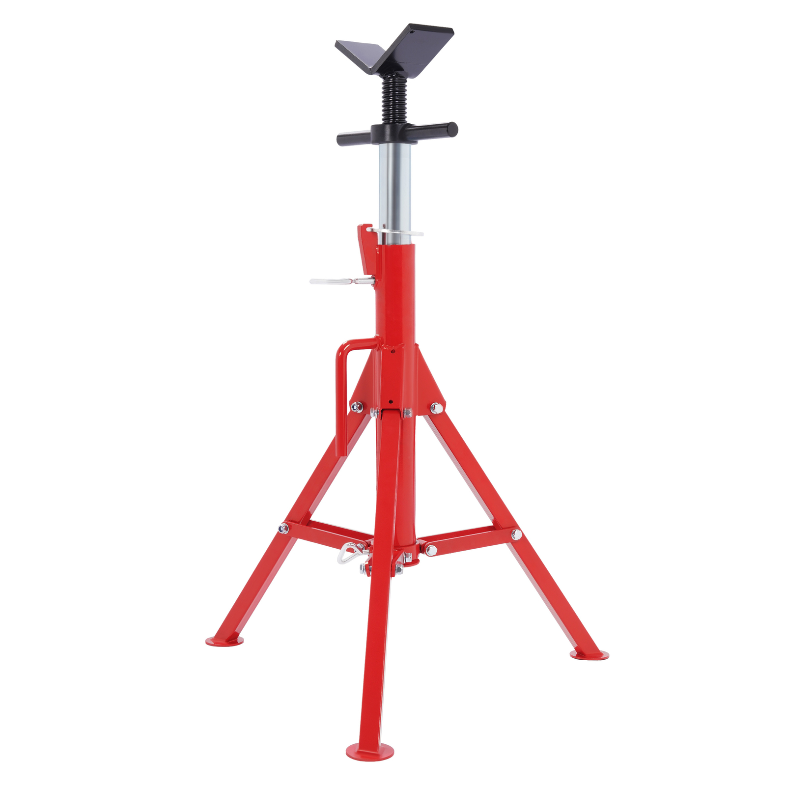 V-Head Pipe Stand Folding Tripod Jack 28″-52″ Height 12″ Pipe 2500LB Steel Red